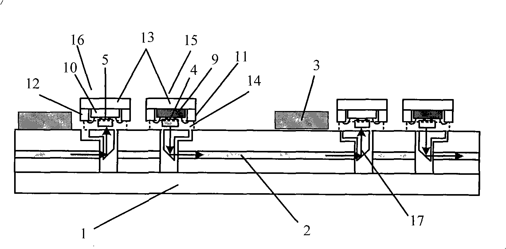 Optoelectronic combination printing circuit board with optical interconnection direct coupling between chips