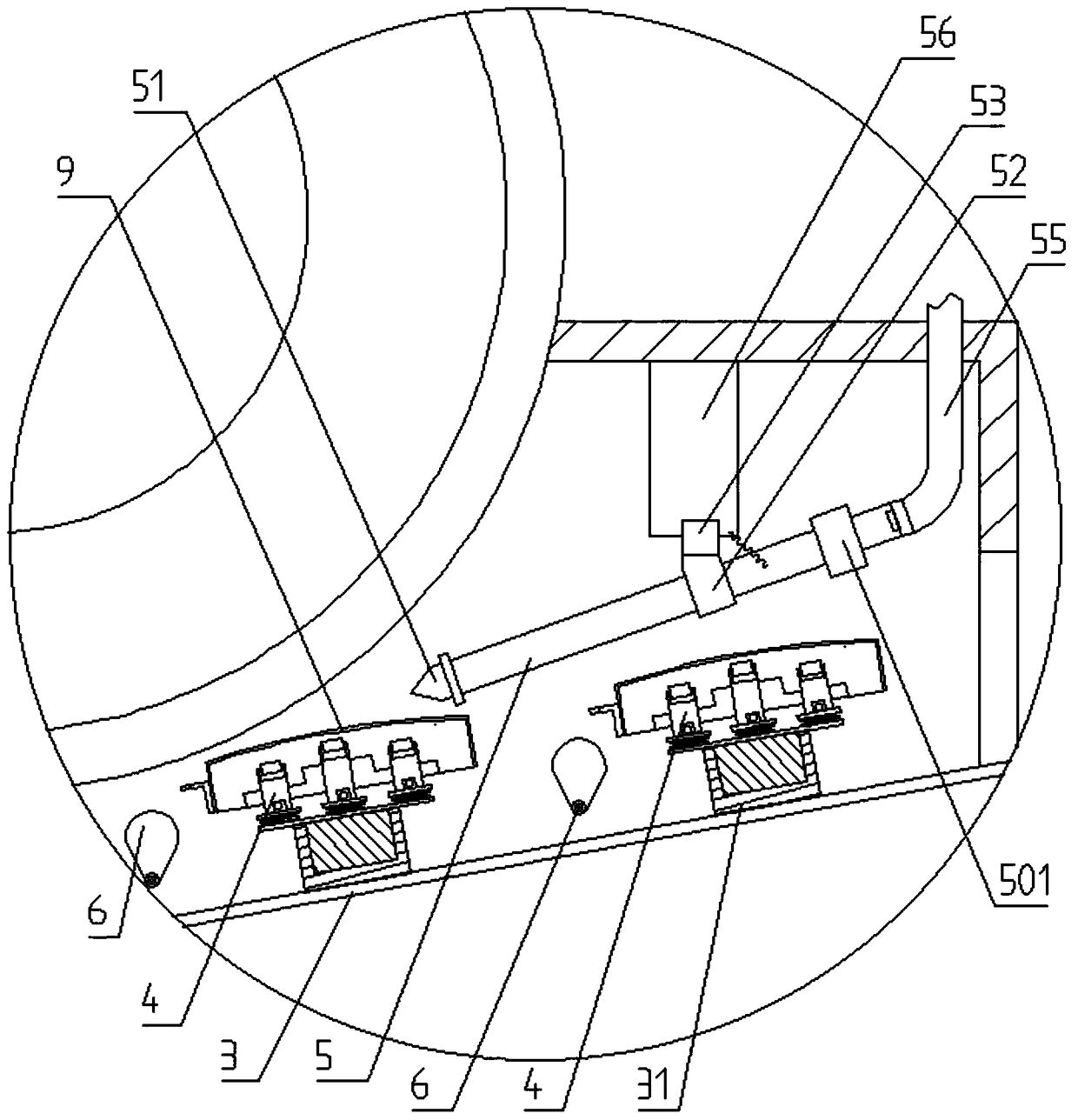 Polishing and chip blowing platform for three faces of front panel of sewing machine