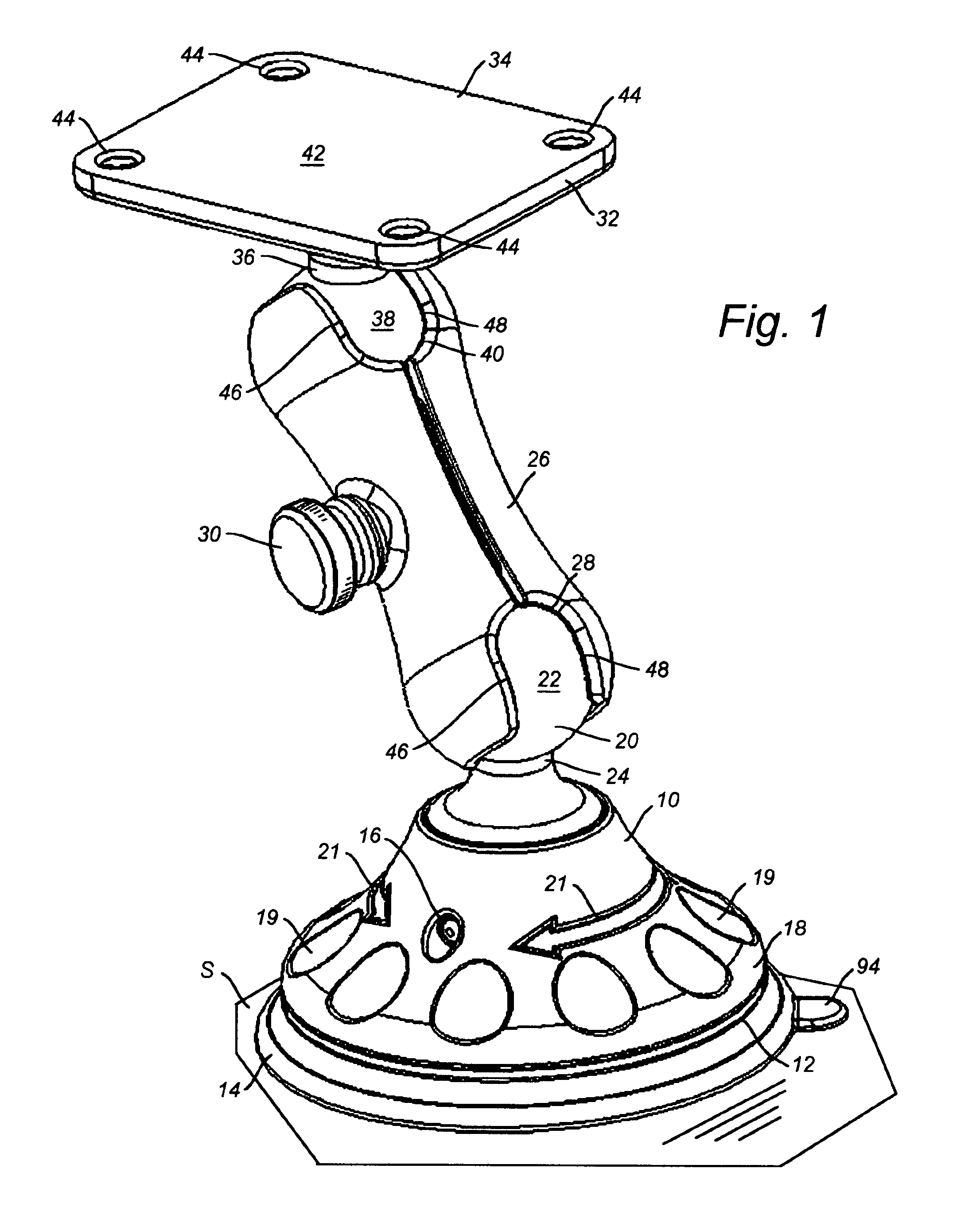 Suction cup having compact axial installation and release mechanism