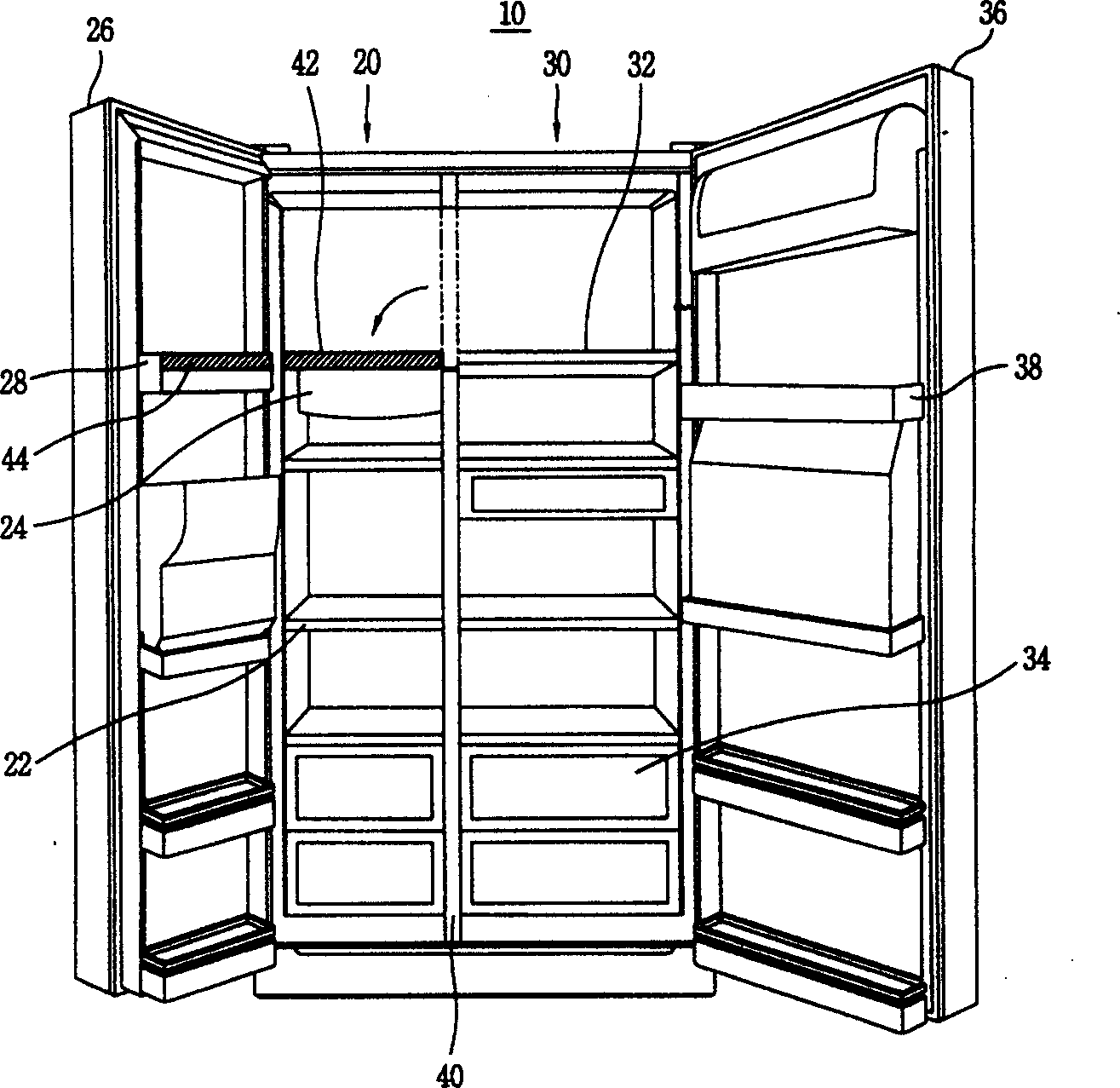 Refrigerator with adjustable cold storing and freezing space