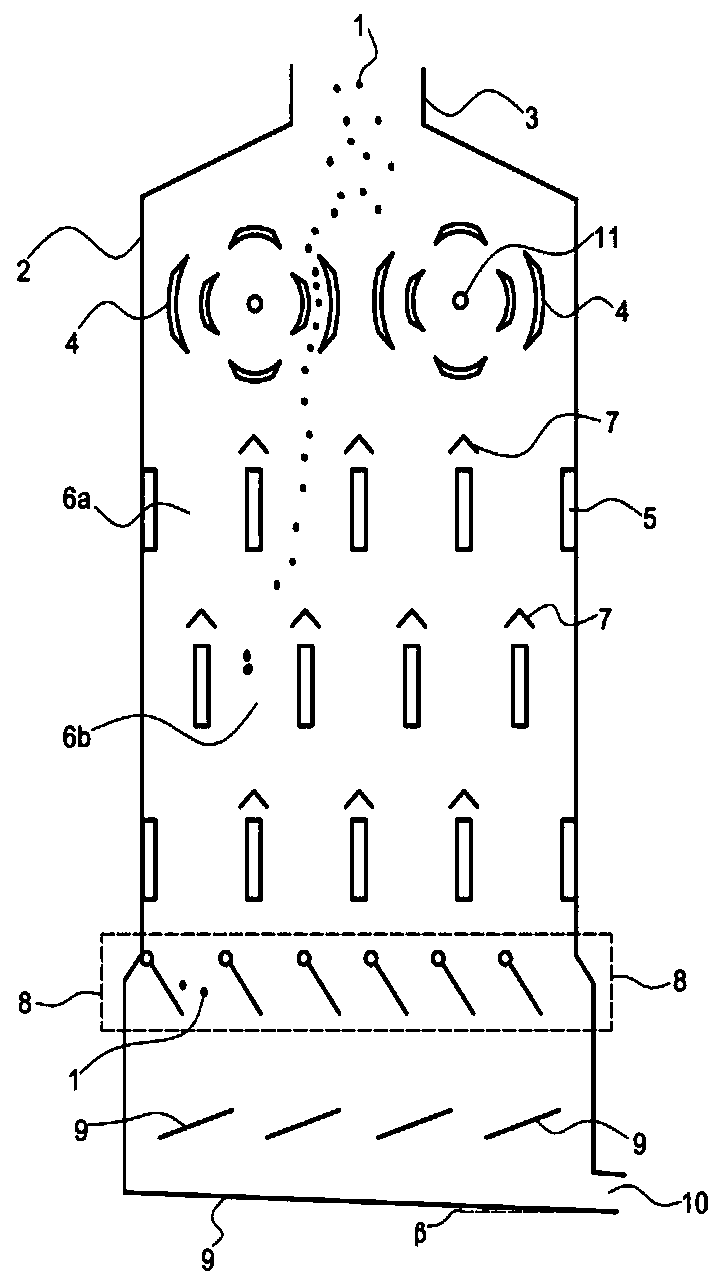 Moving bed drying method of materials and device