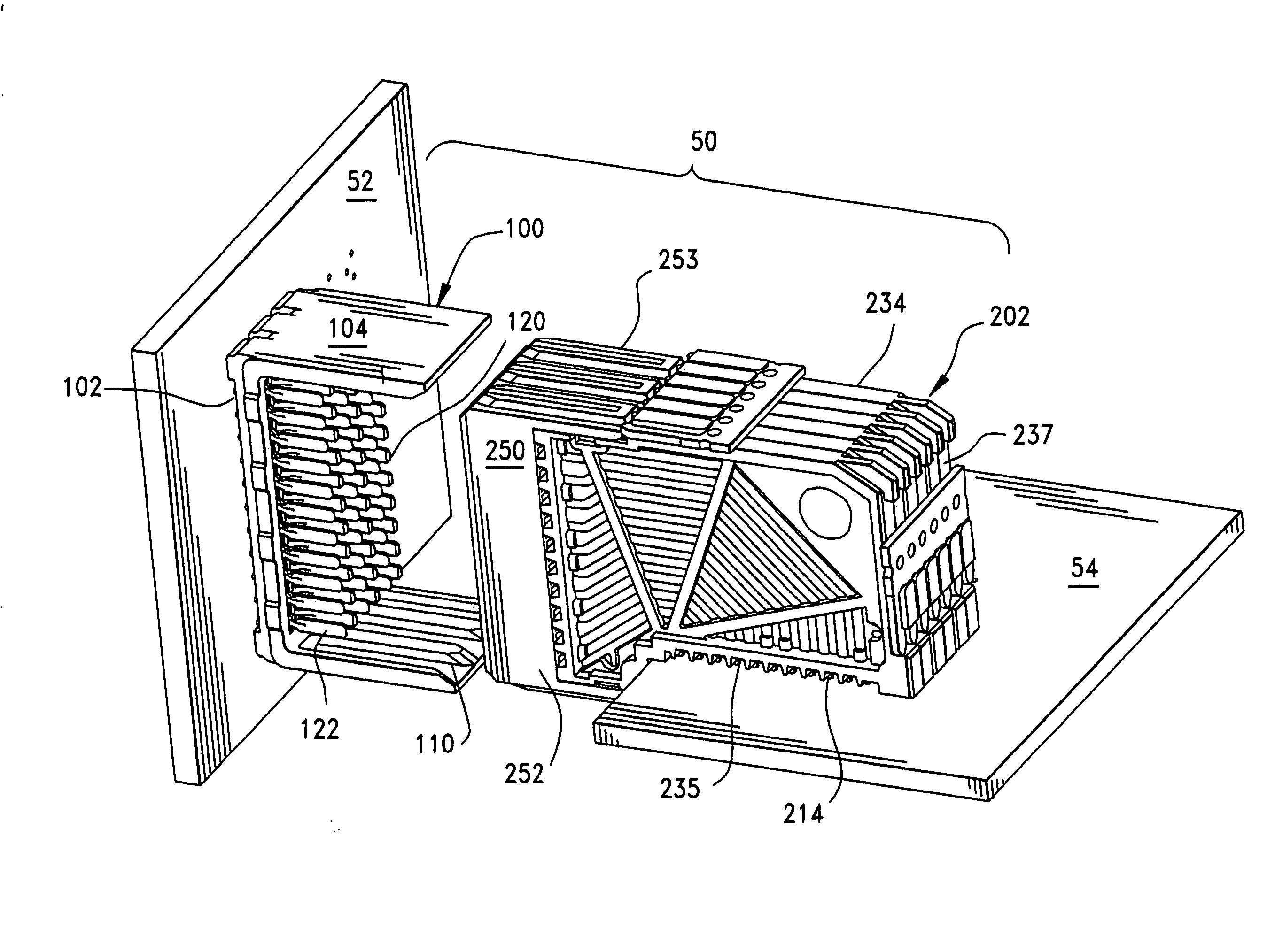 High-density, robust connector with guide means