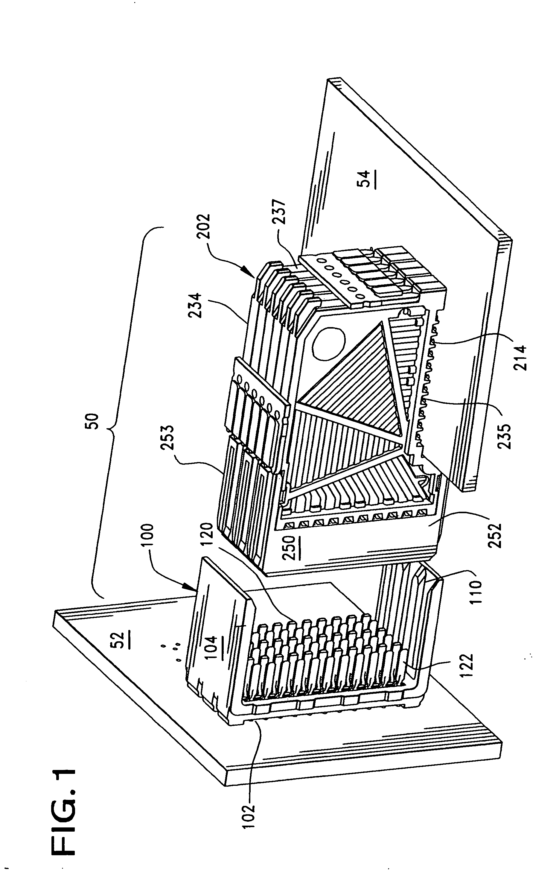 High-density, robust connector with guide means