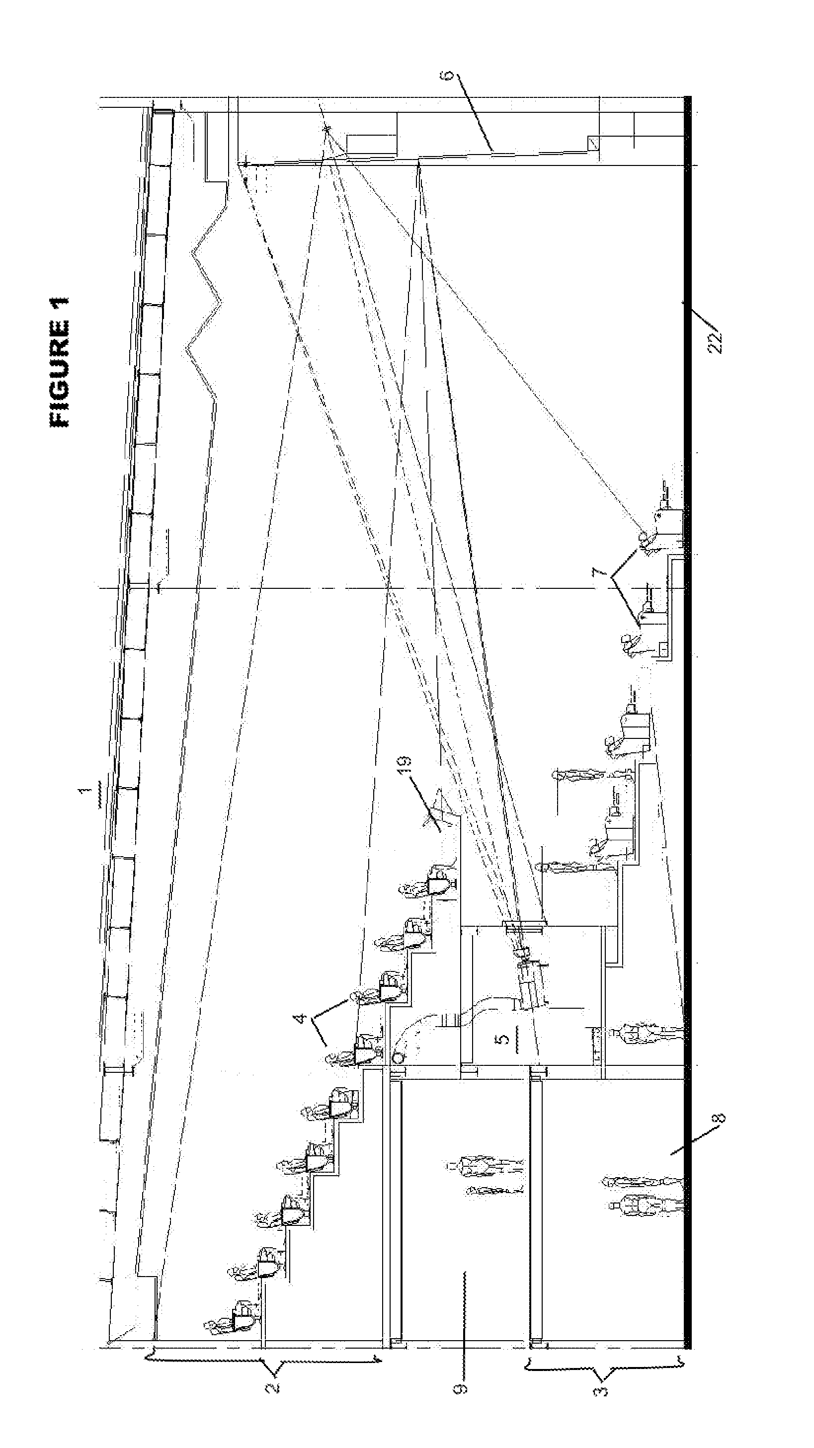 Single-screen multiple-tier movie picture theater having separate service class sections