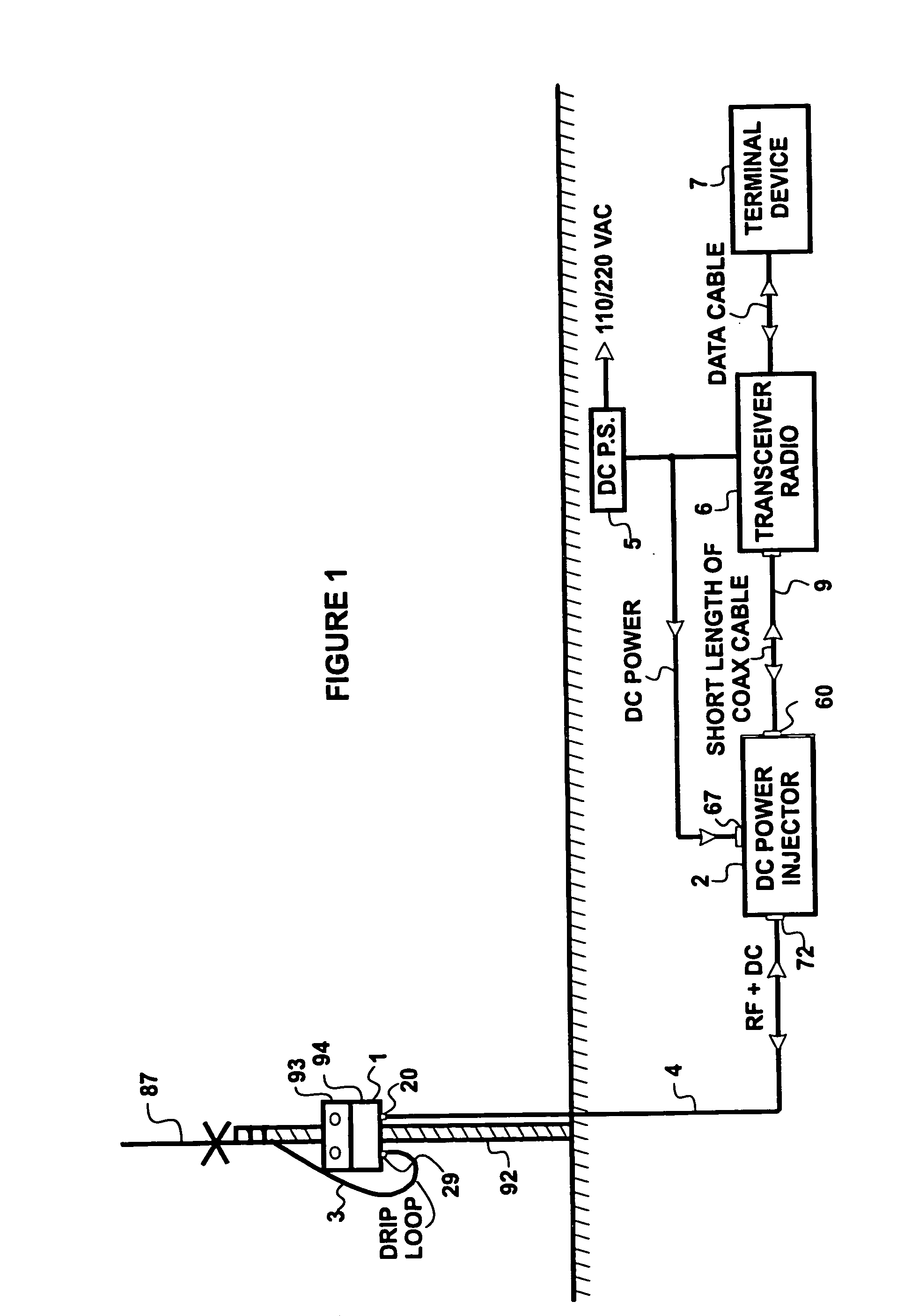 Bi-directional switched RF amplifier, waterproof housing, electrostatic overvoltage protection device, and mounting bracket therefor