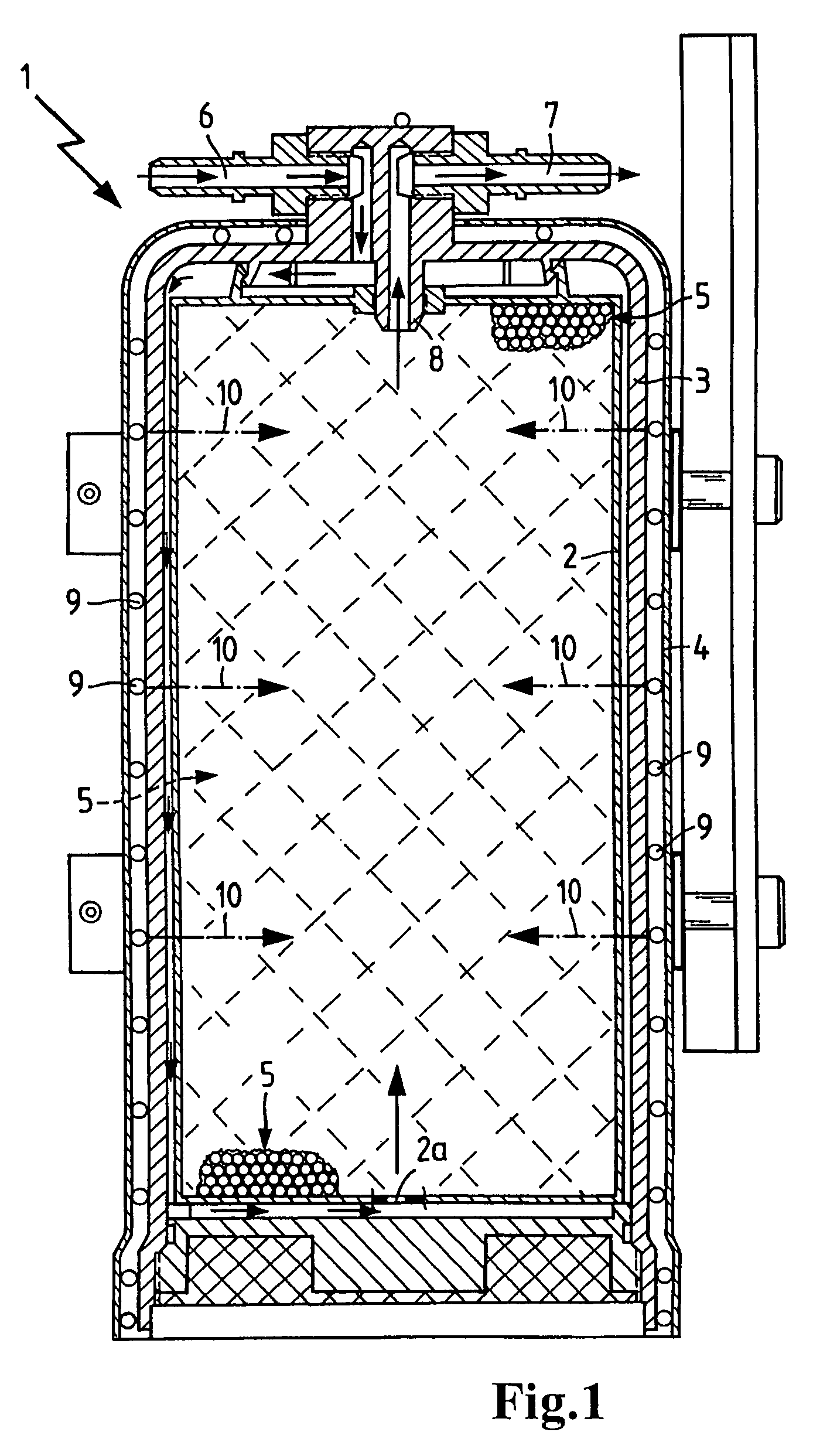 Ion exchanger container for a motor vehicle