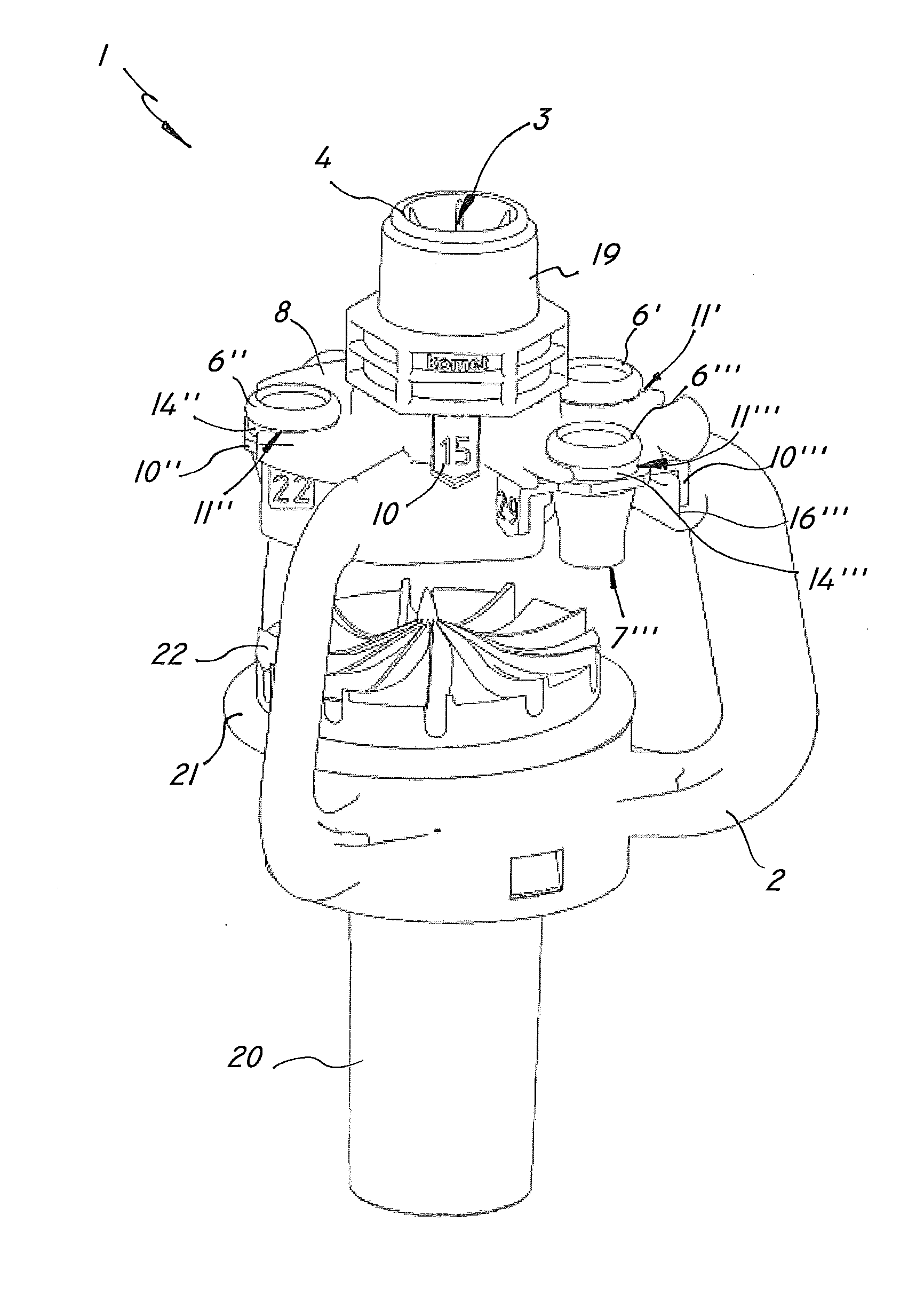 Liquid diffusing device with interchangeable nozzels