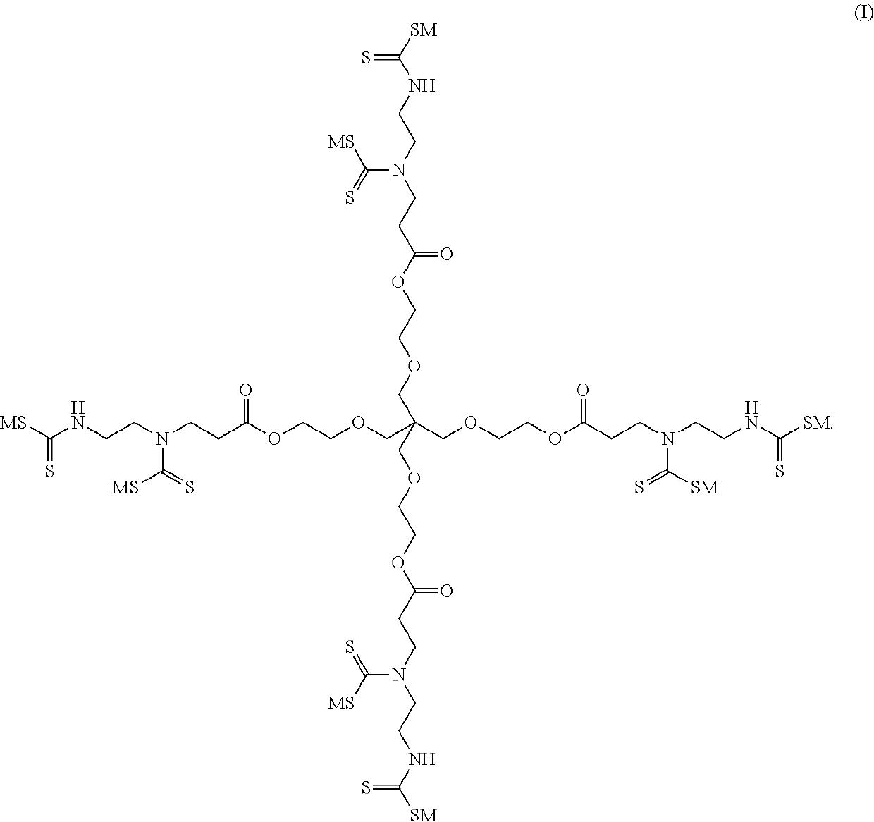 Ethoxylated pentaerythritol core hyperbranched polymer with dithiocarboxylate as side group and terminal group and applications of chelating heavy metals