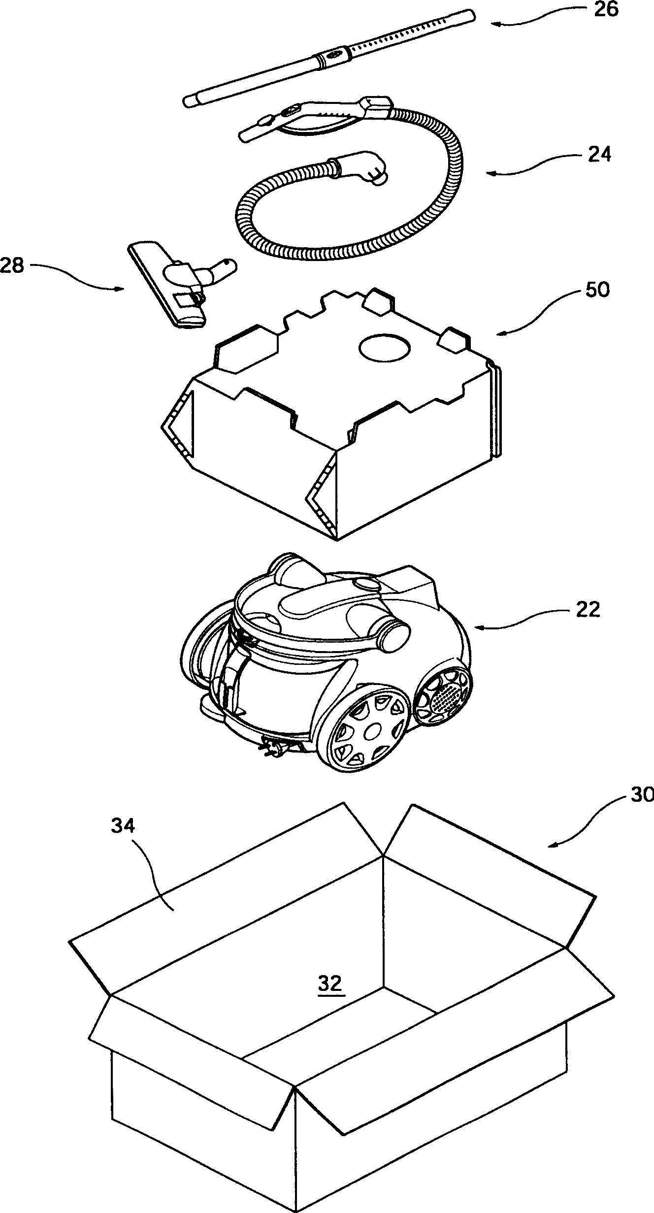 Shock-absorbing component used for package of vacuum sweeper