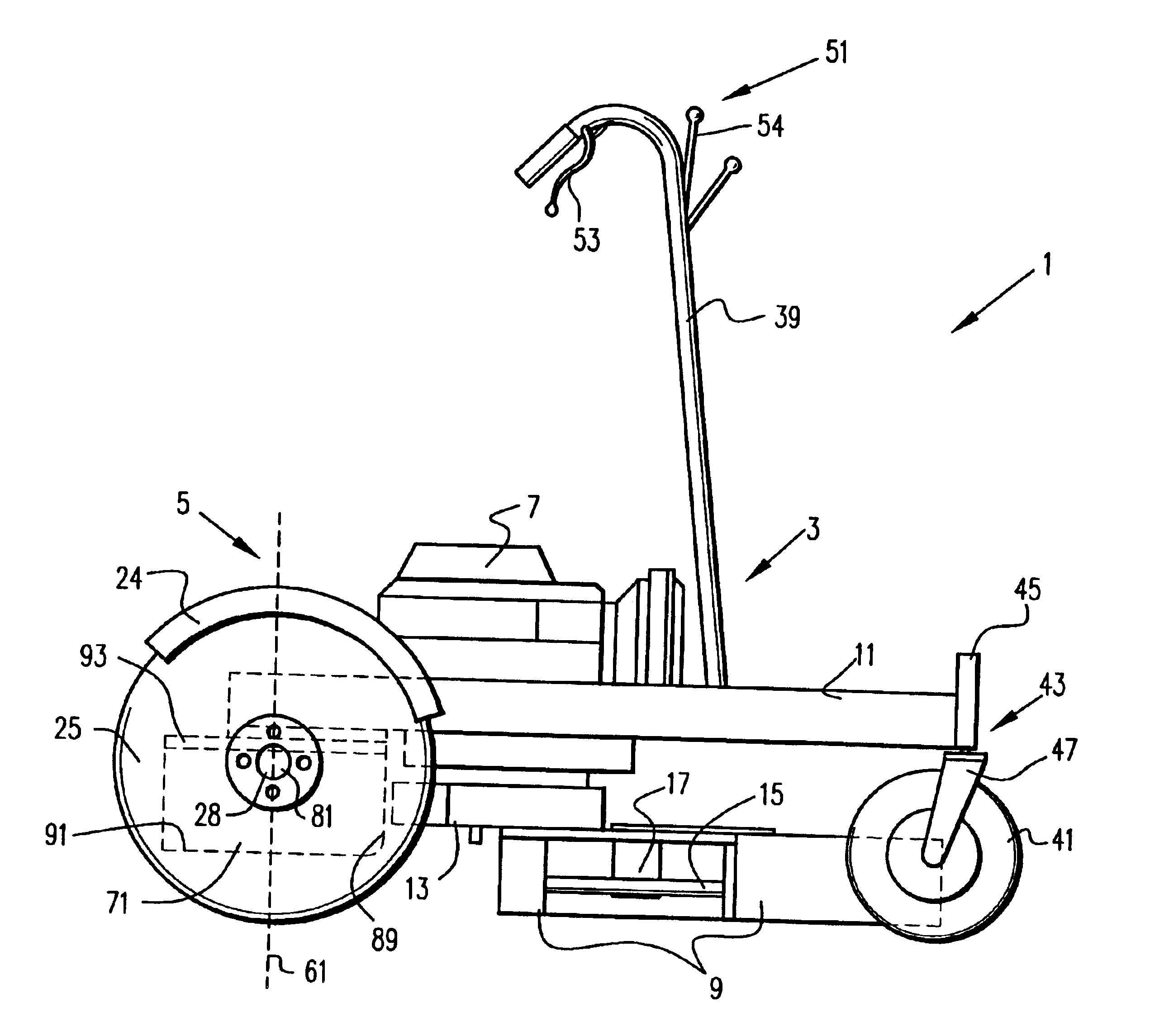 Power mower with riding platform for supporting standing-operator