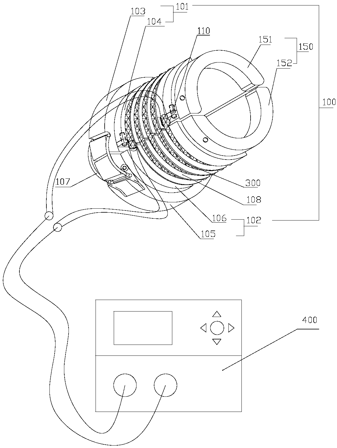 A steel-plastic composite pipe electromagnetic heating welding fixture