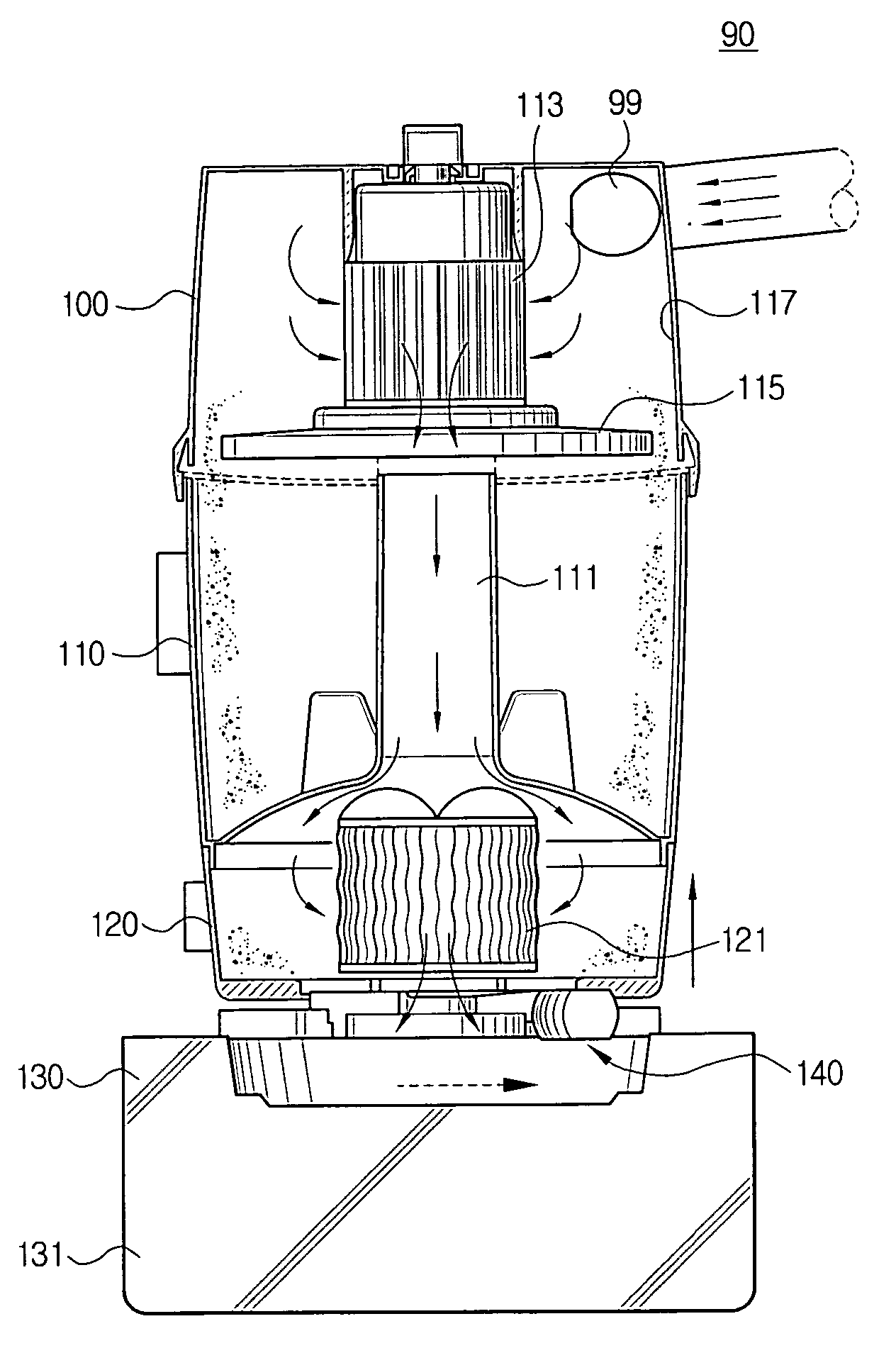 Attaching and detaching device for contaminant collecting receptacle of cyclone separator