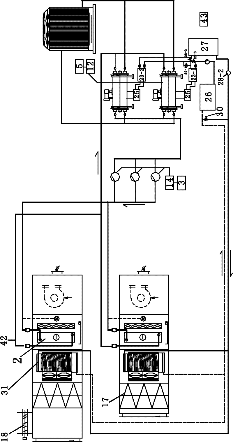 Central air-conditioning system combining independent regulation of temperature and humidity of heat recovery solution of screw machine