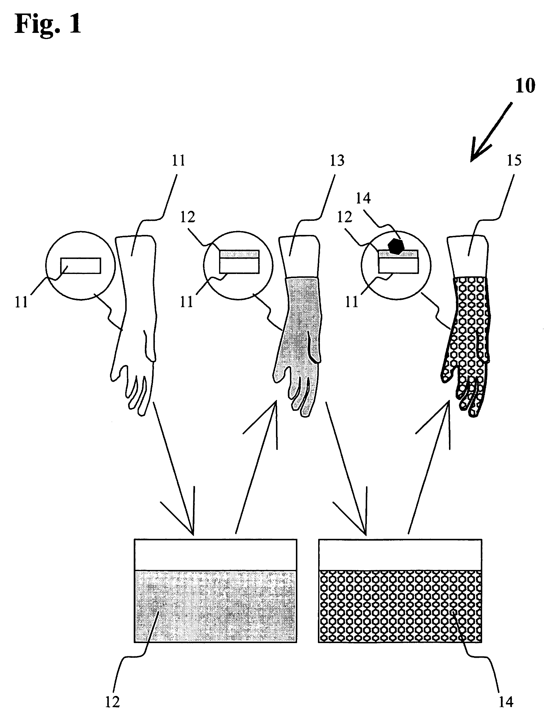 Latex gloves and articles with geometrically defined surface texture providing enhanced grip and method for in-line processing thereof