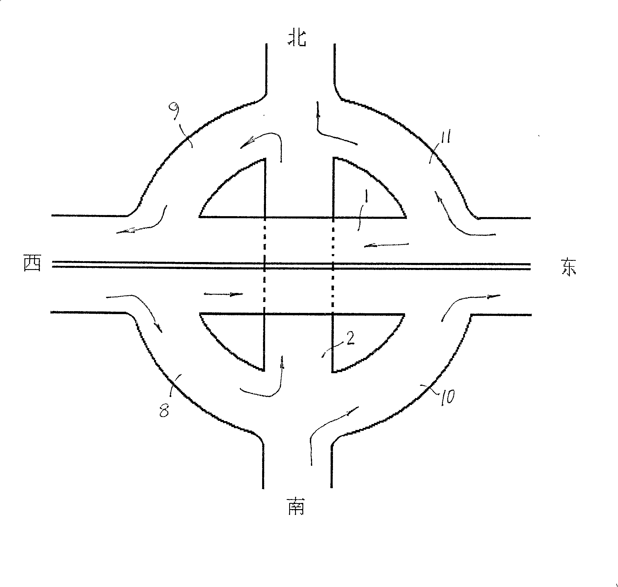 Bridge tunel combined crossing road on different level for crossroads