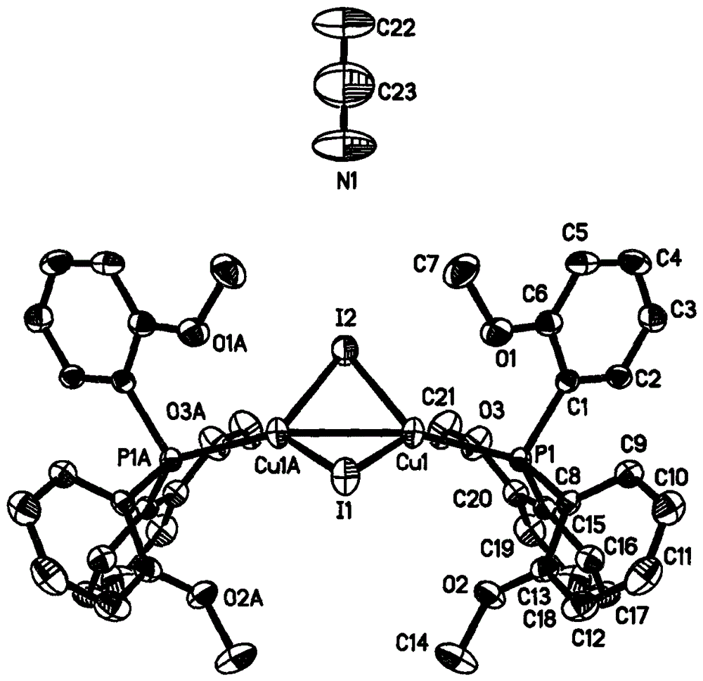 A three-coordinated dinuclear cuprous iodide complex luminescent material