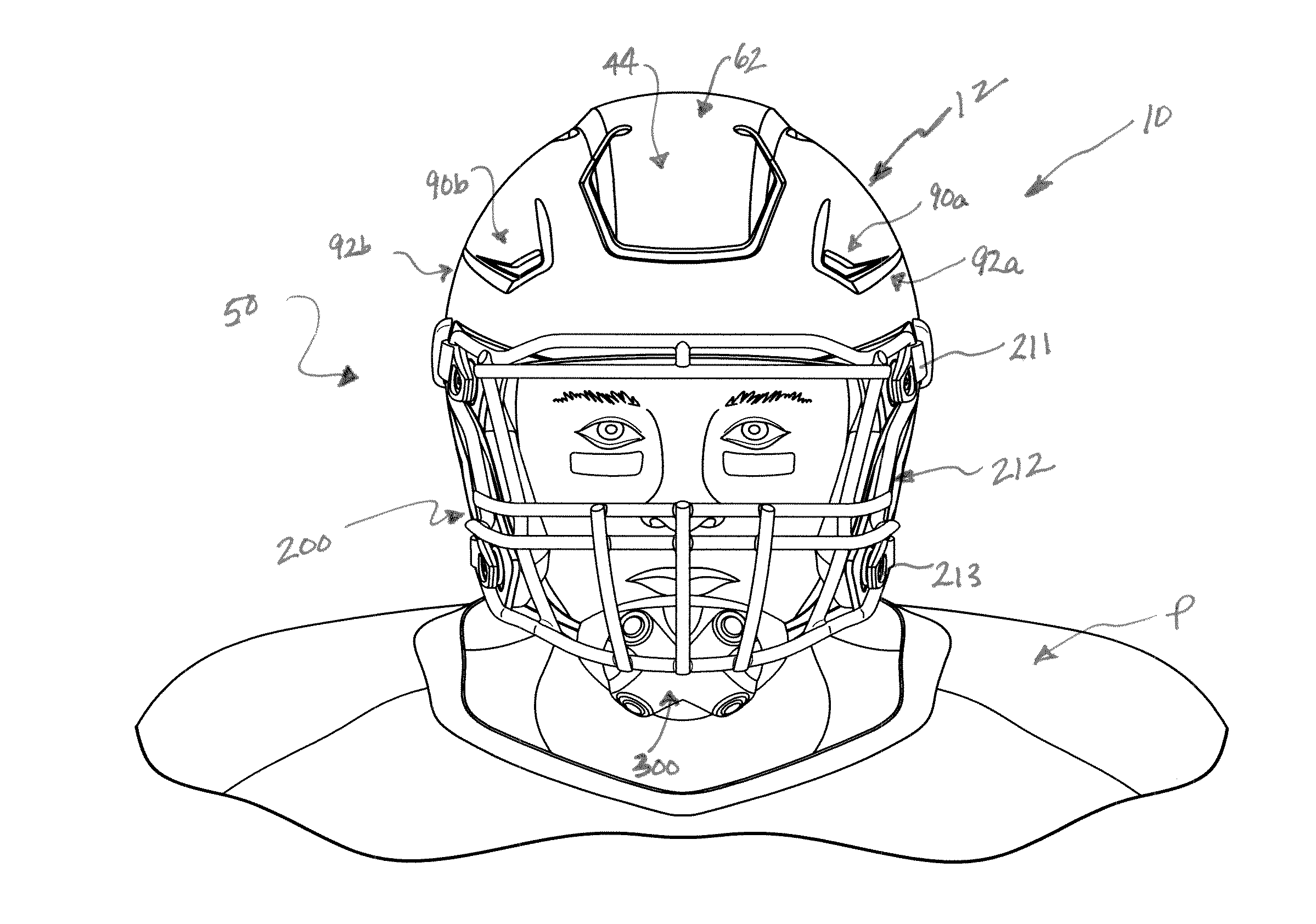 Football helmet with recessed face guard mounting areas