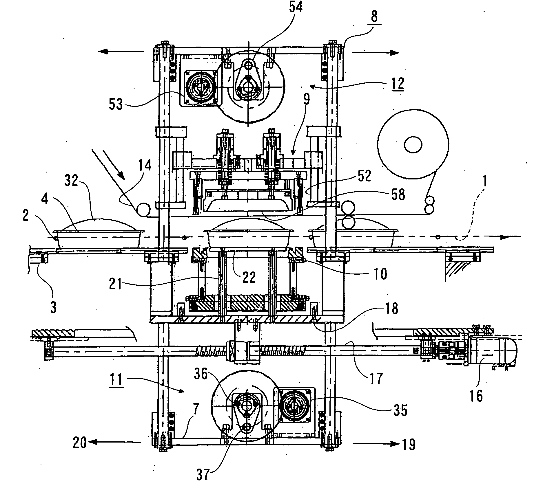 Packaging device for covering and sealing cover film onto tray