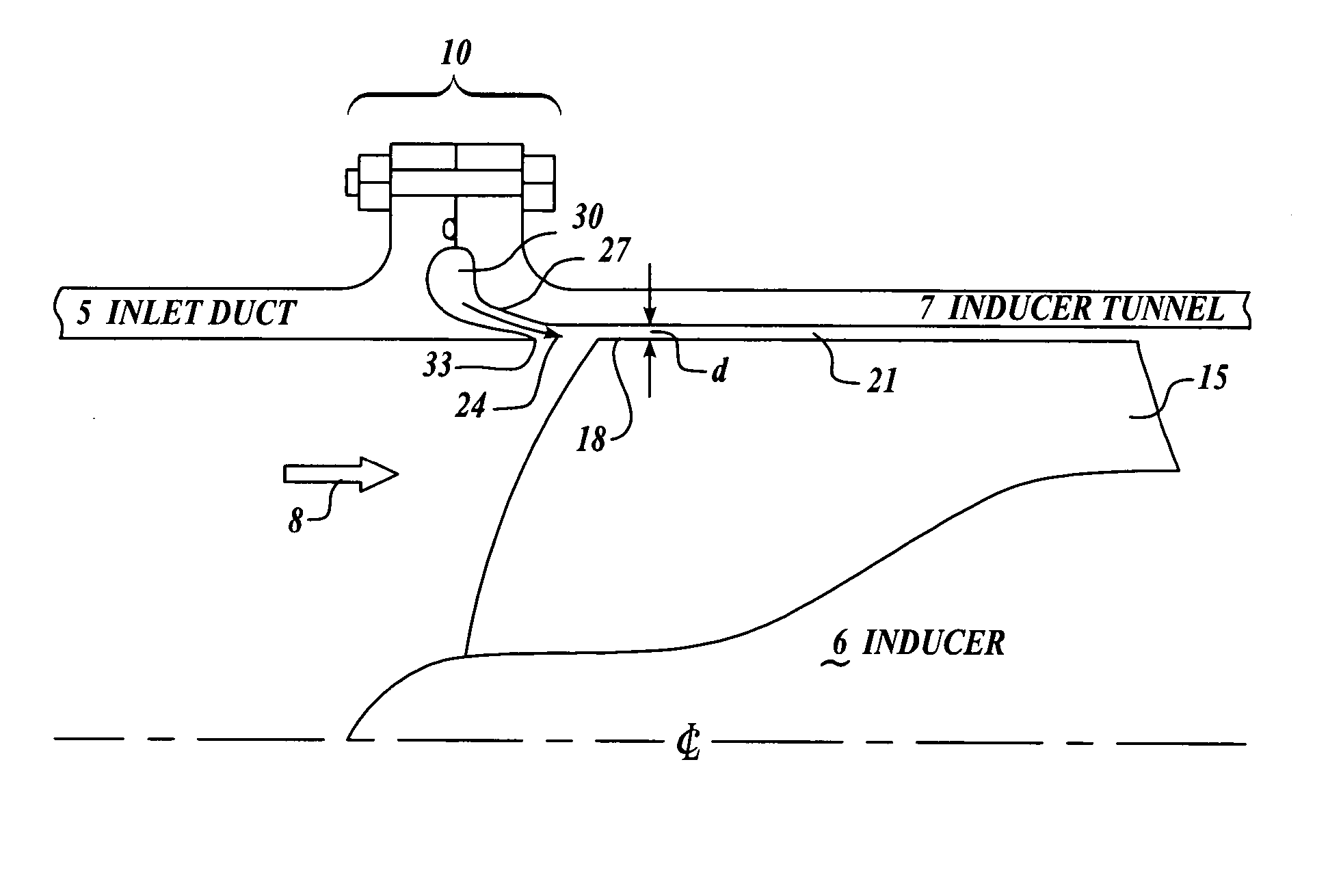 Inducer tip vortex suppressor