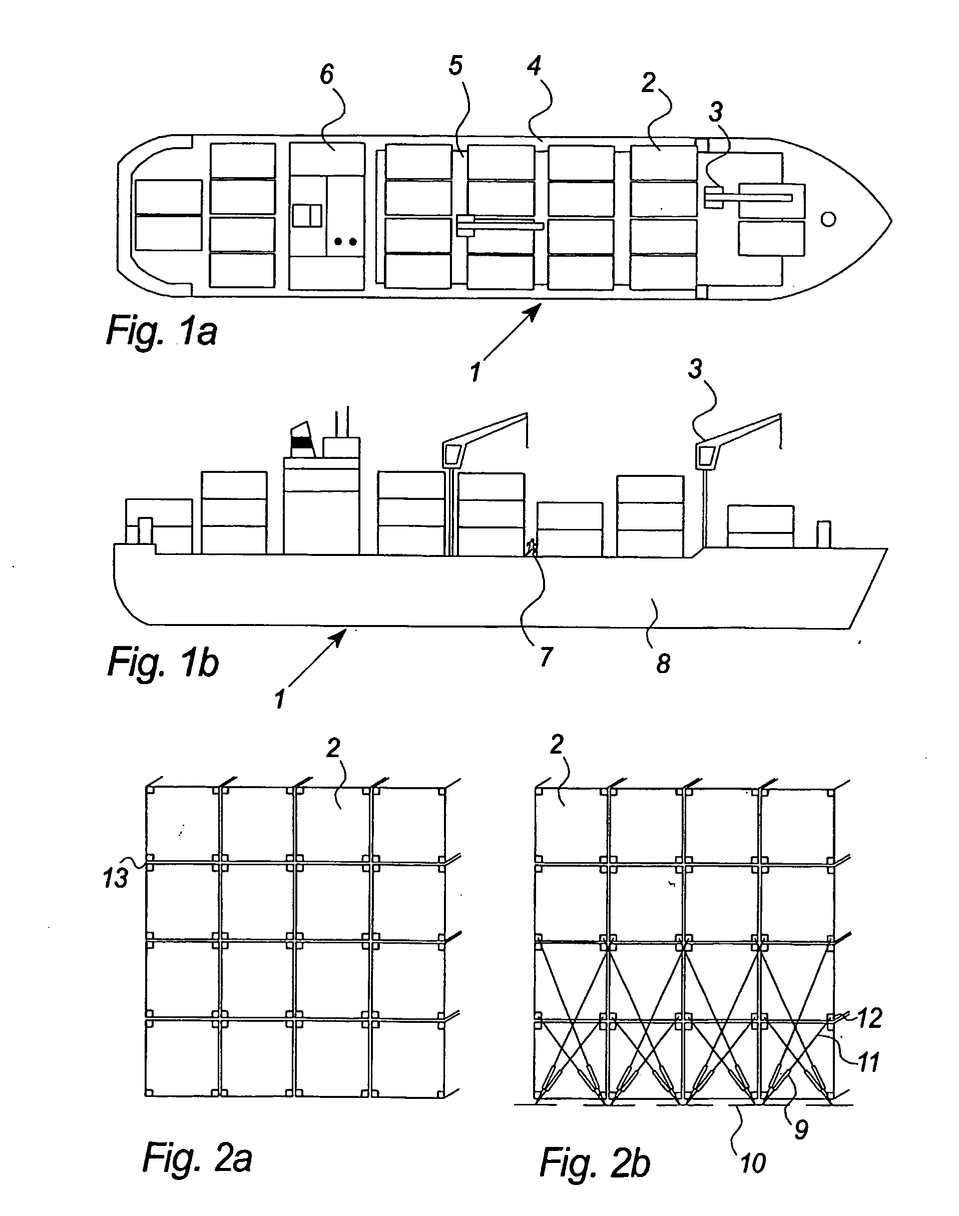 Fastening device for securing a container to a ship