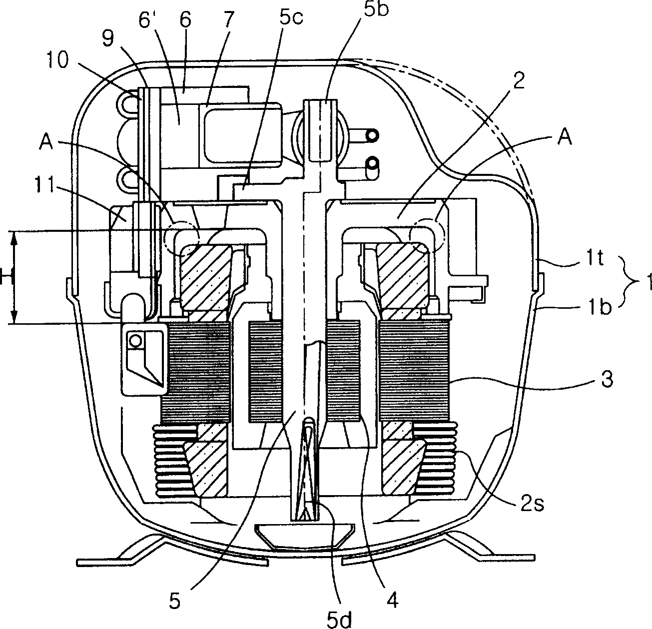 Stator device for closed type compressor