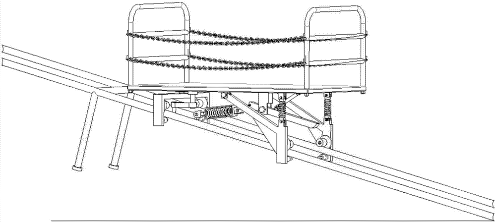 Mountainous orchard traction-type double-track conveyer with shock absorbing device