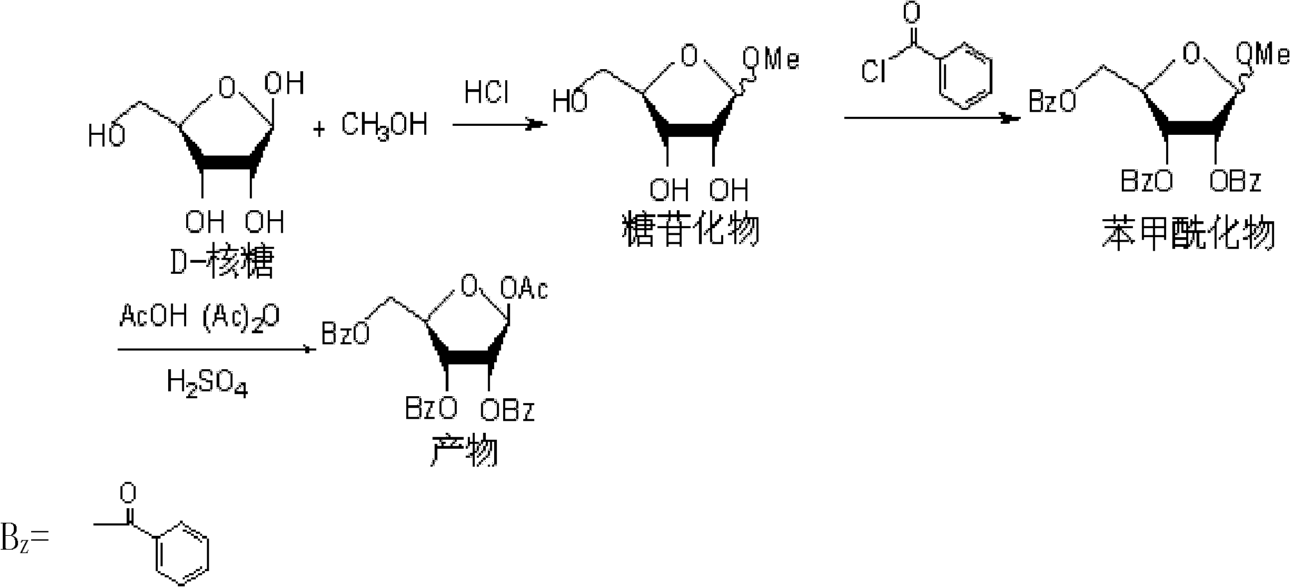 Preparation technology of 1-O-acetyl-2,3,5-tri-O-benzoyl-beta-D-ribofuranose