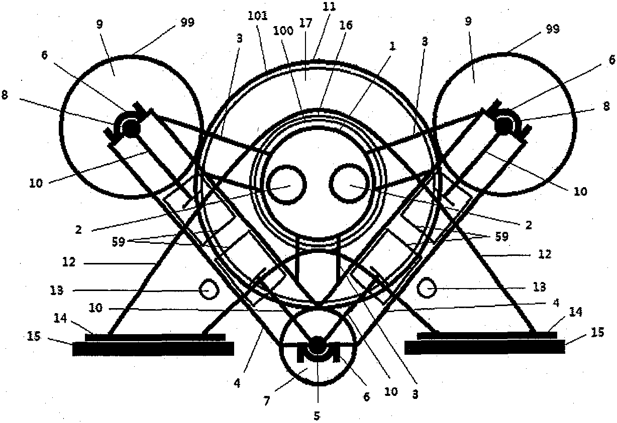 Cylinder body structure of hybrid opposite piston and mixed layer rotor and stator engine