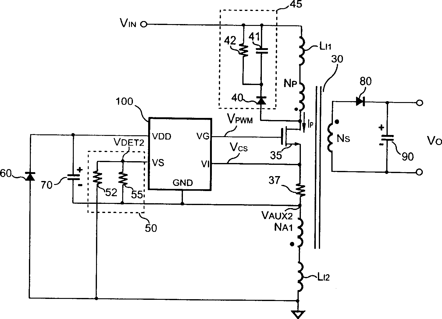 One-time side control switching power regulator