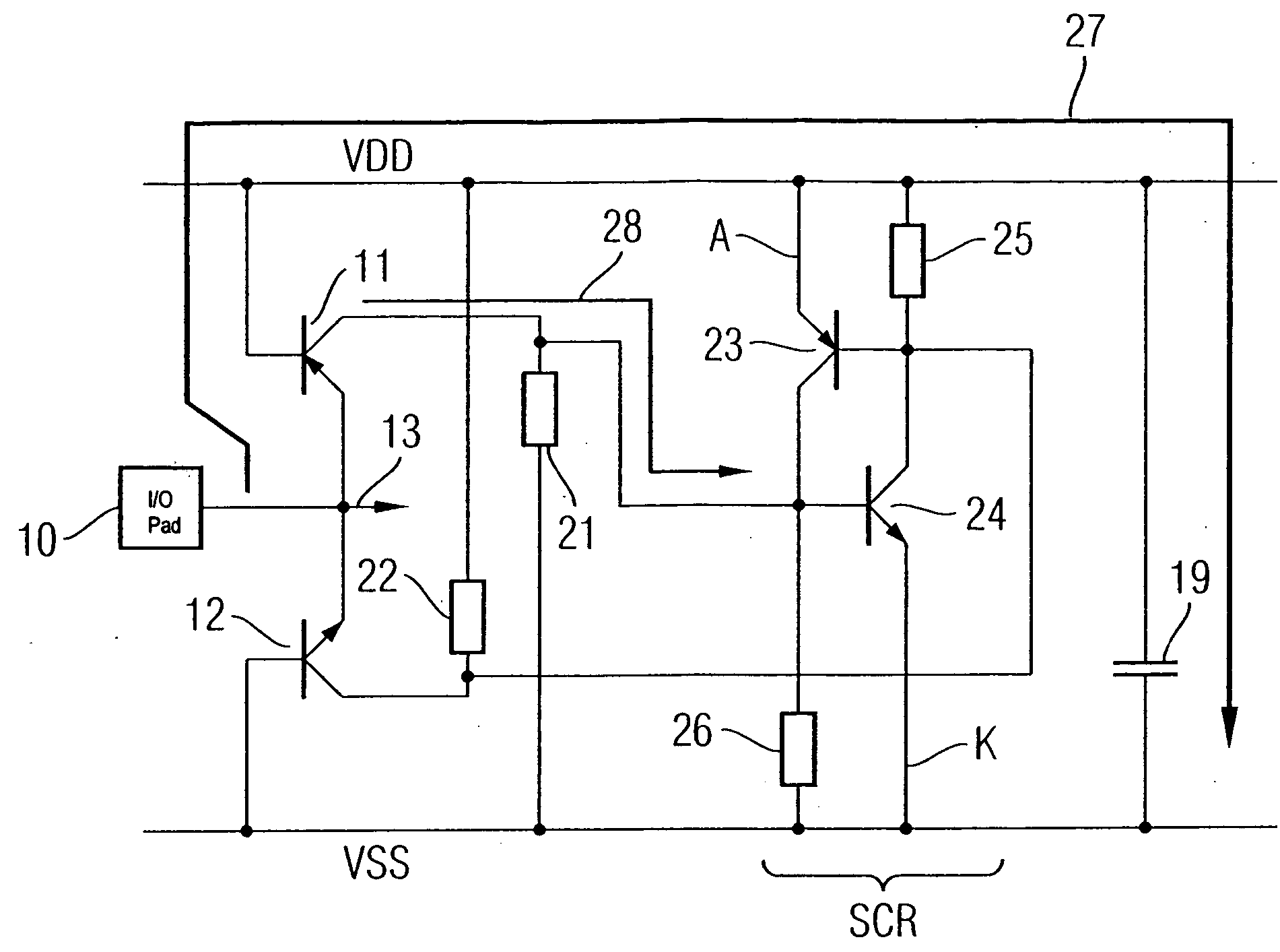 ESD protective circuit with collector-current-controlled triggering for a monolithically integrated circuit