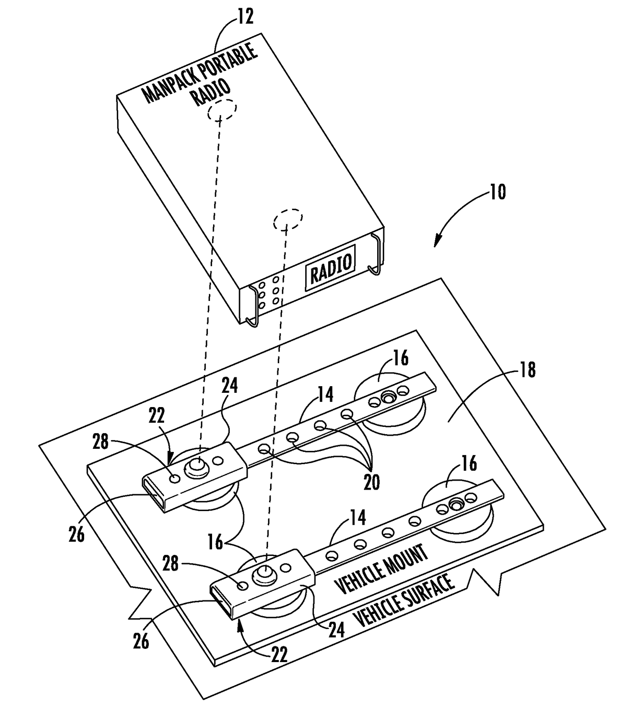 Radio system having a sliding mount for a portable radio and related methods