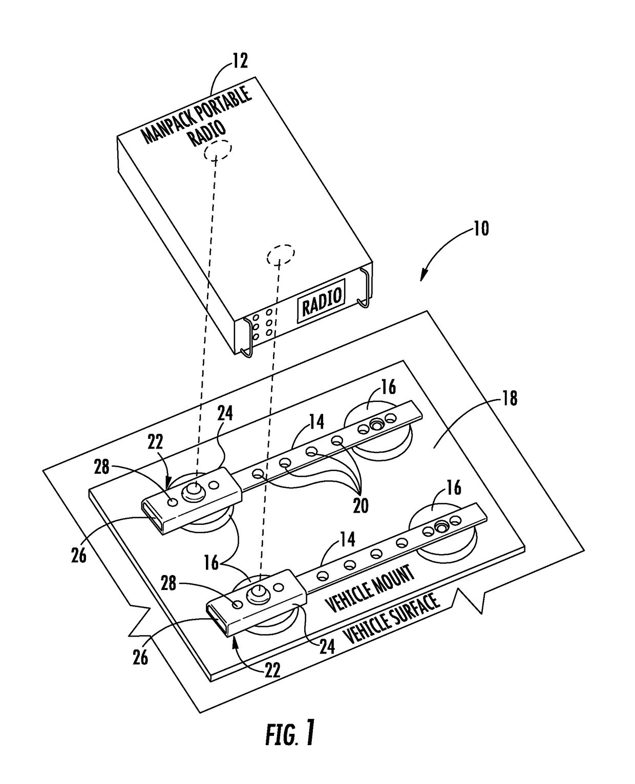 Radio system having a sliding mount for a portable radio and related methods