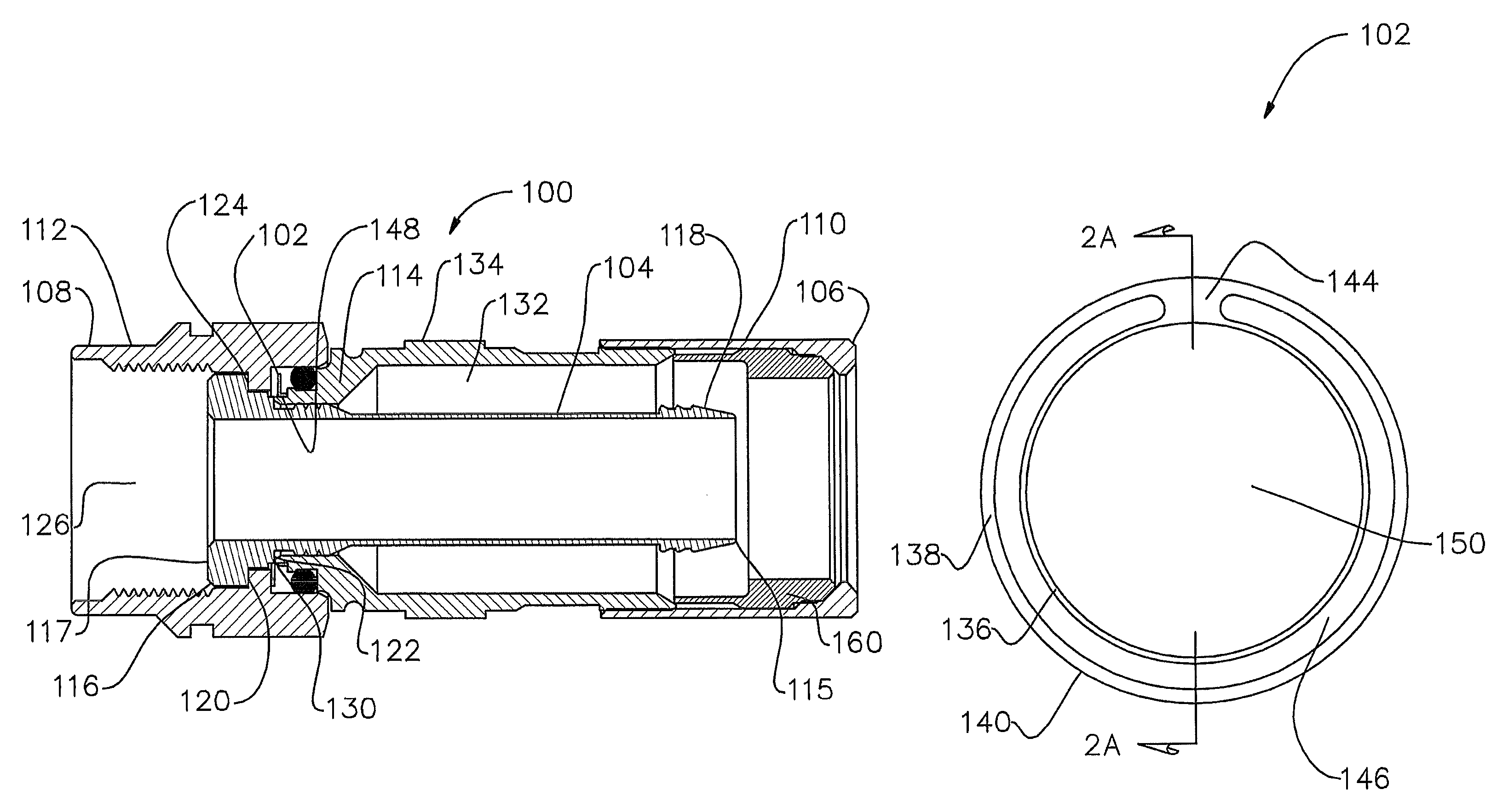 Coaxial cable connector with radio frequency interference and grounding shield