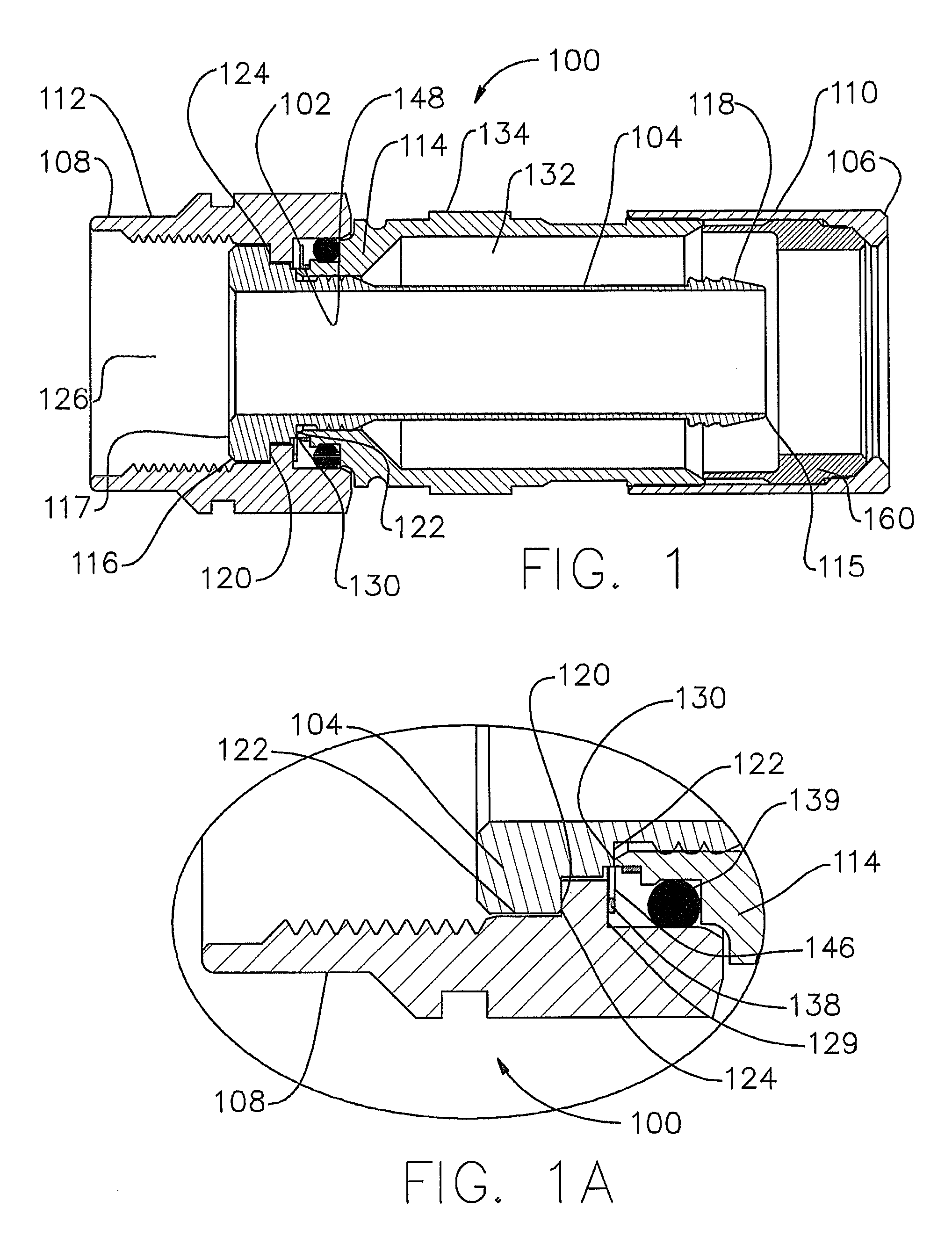 Coaxial cable connector with radio frequency interference and grounding shield