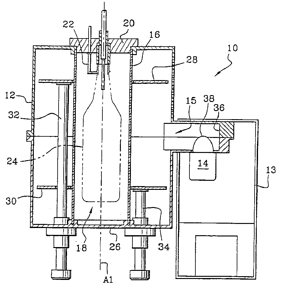 Device for treating a container with microwave plasma