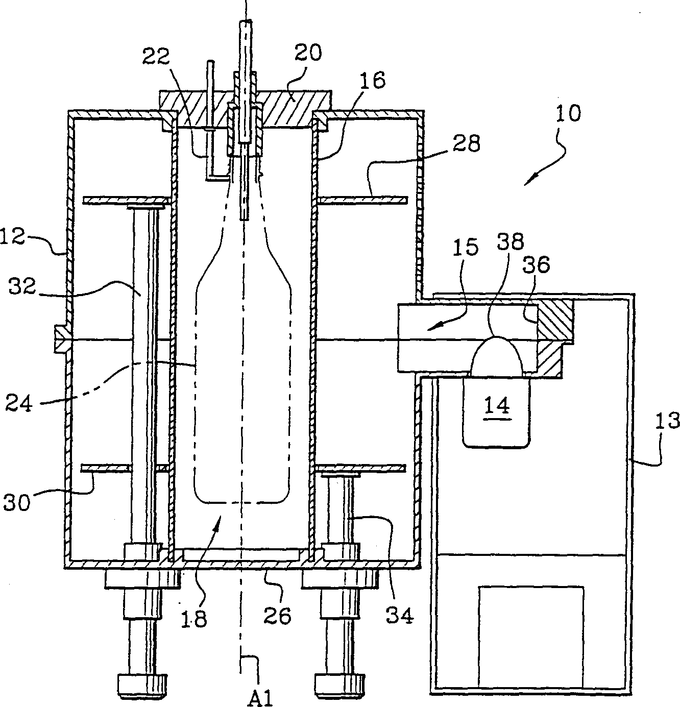 Device for treating a container with microwave plasma