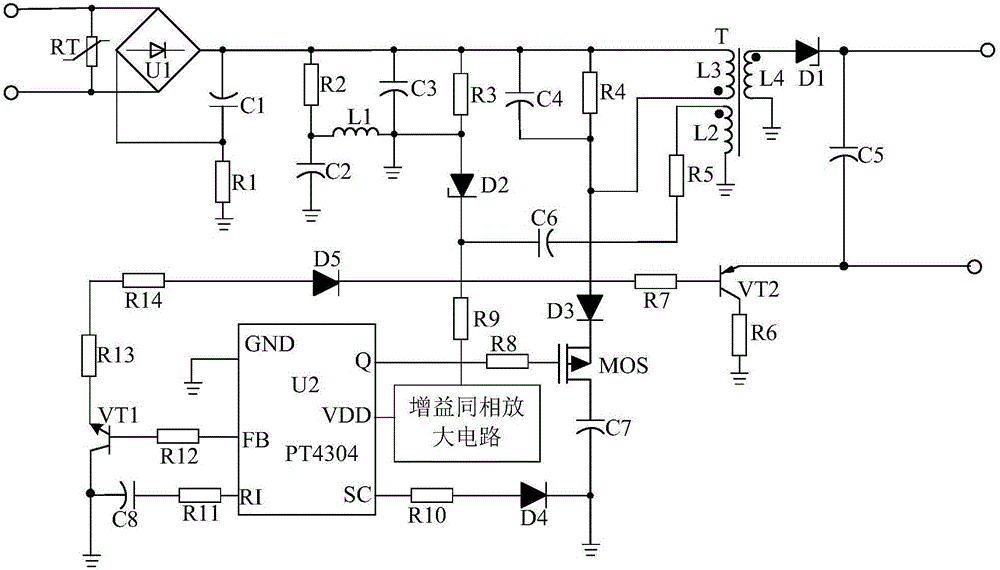 Gain same-phase amplifying circuit based charging power supply for lithium ion battery