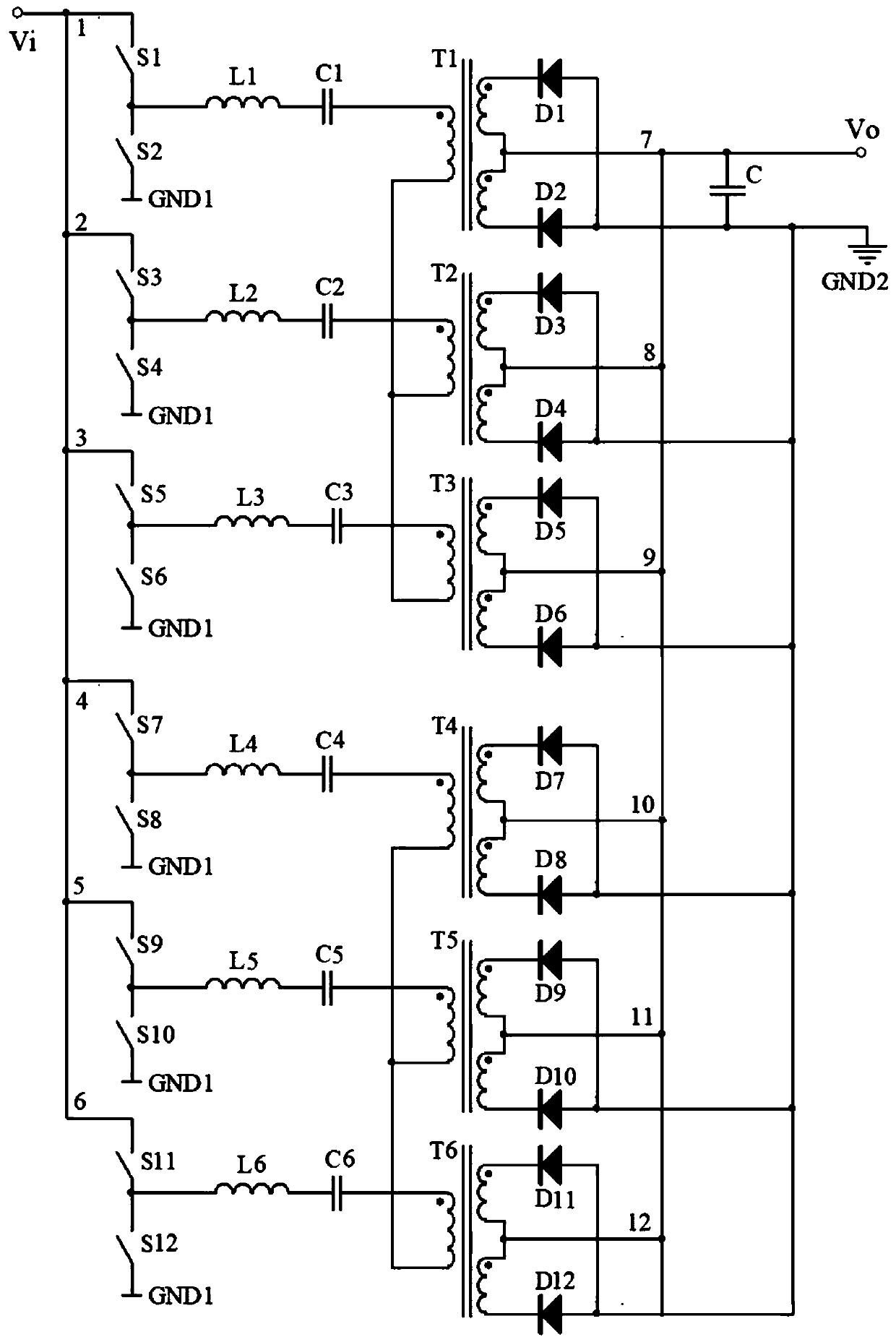 Power supply circuit for outputting low-voltage large current based on LLC resonant conversion