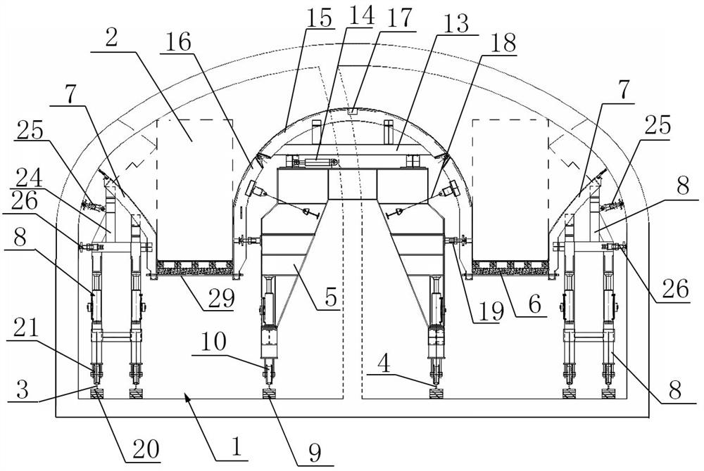 Formwork system for top longitudinal beam and mid-span buckling arch of PBA underground excavation station and construction method