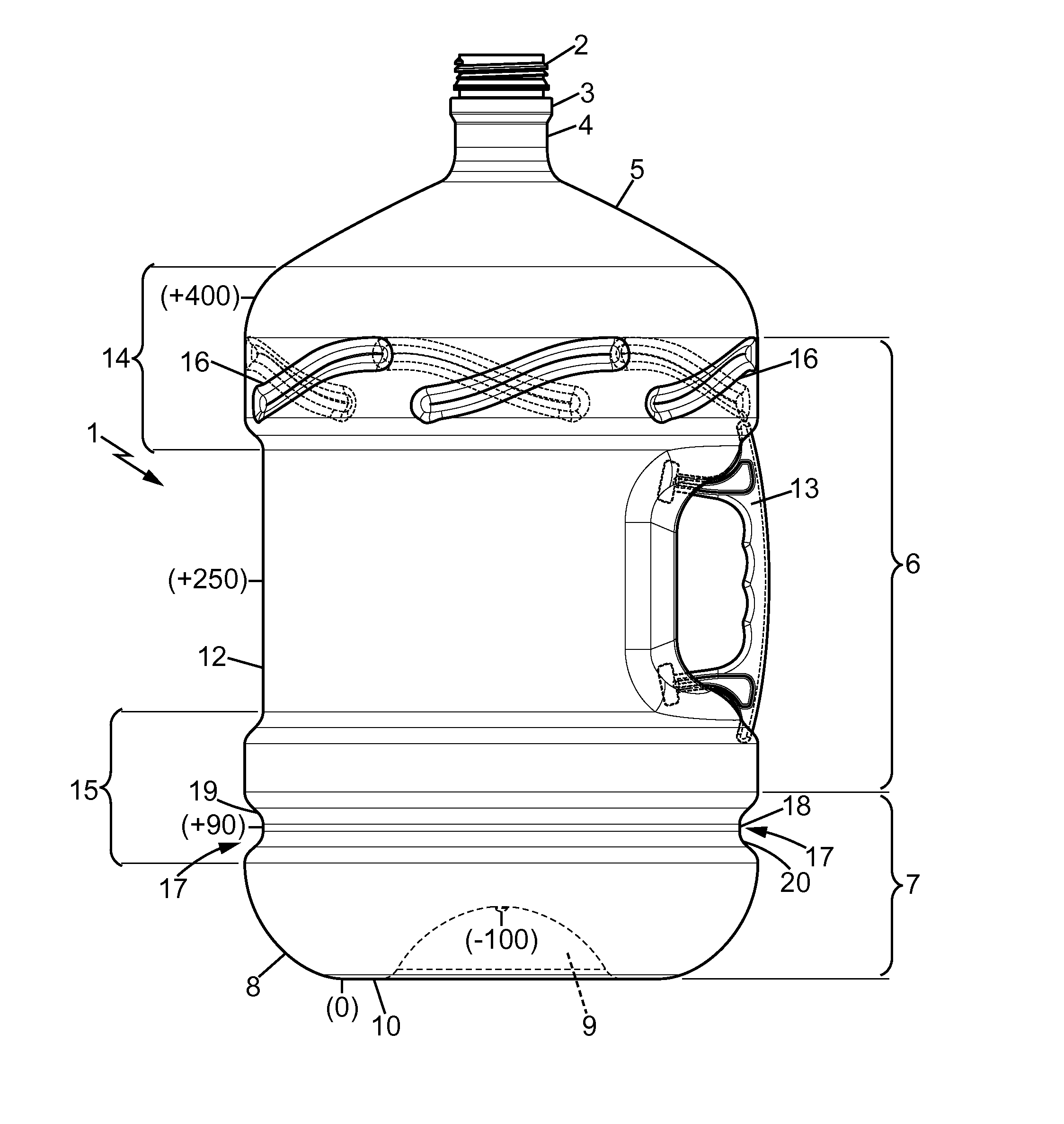 Blow Moulded Bottle, Method of Manufacturing and Mould