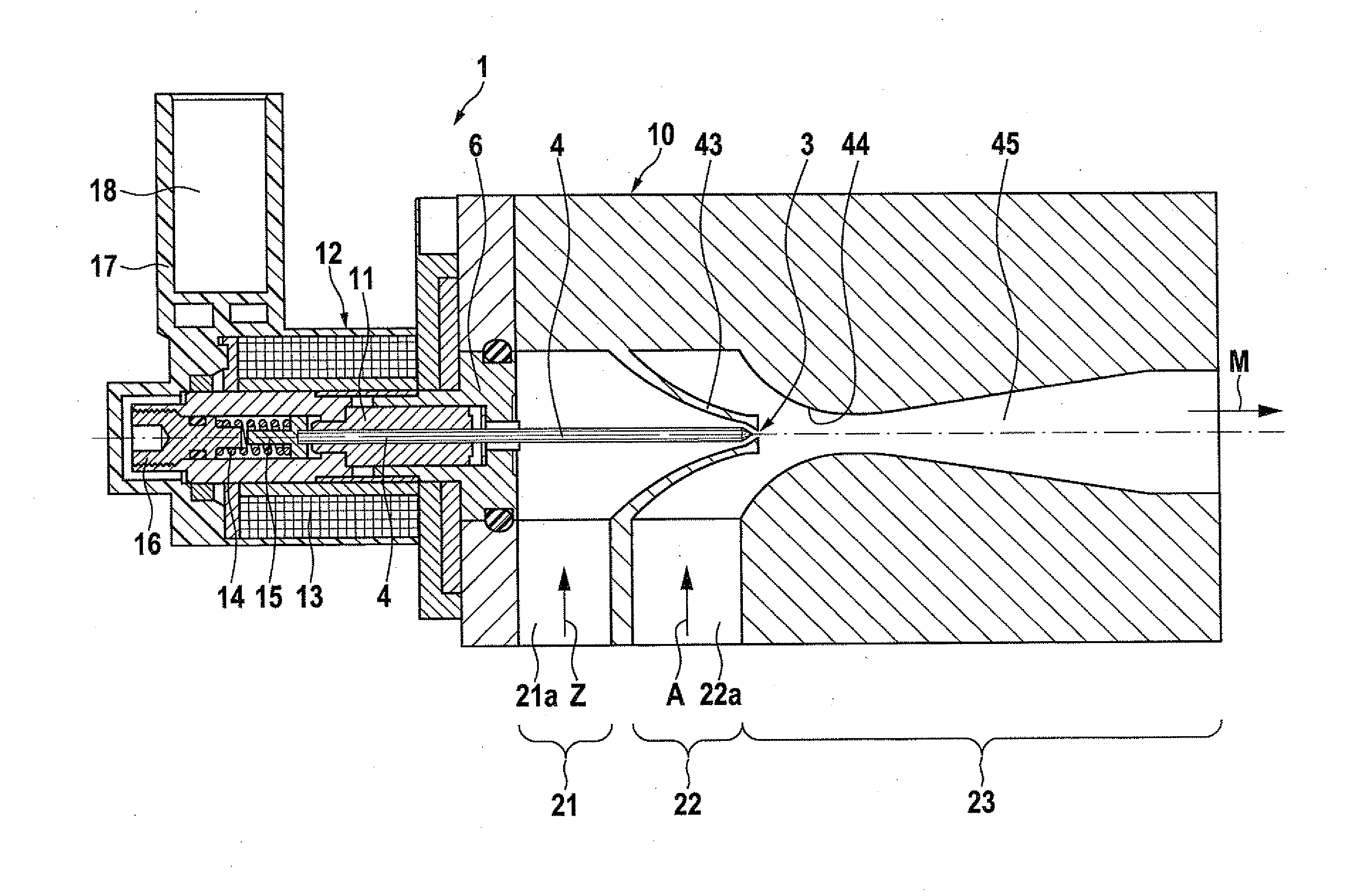 Proportional valve for control and intake of a gaseous medium