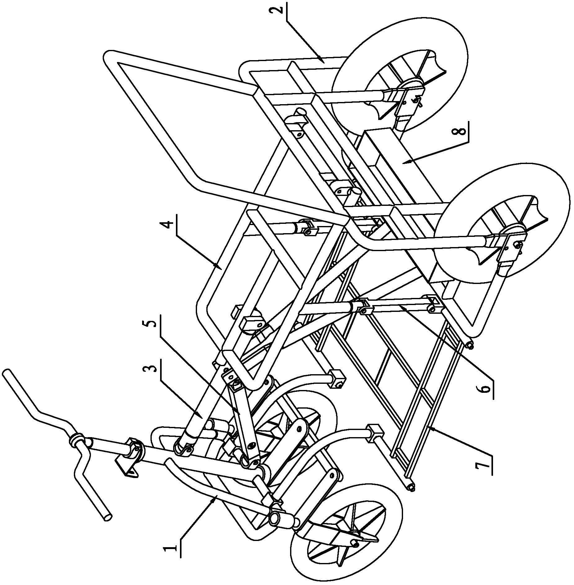 Front and back connecting frame of foldable two-seat and four-wheel electric car