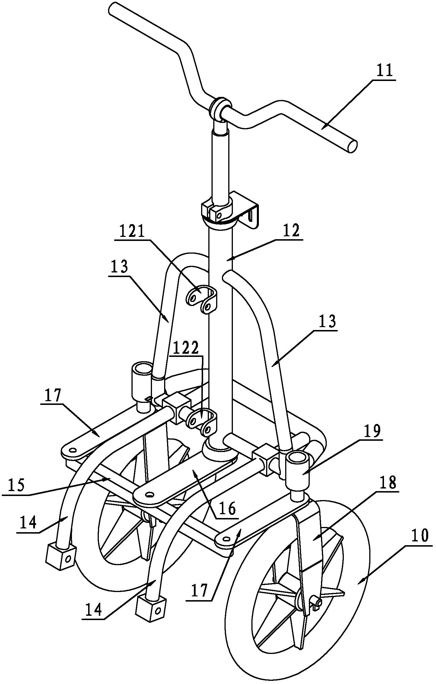 Front and back connecting frame of foldable two-seat and four-wheel electric car