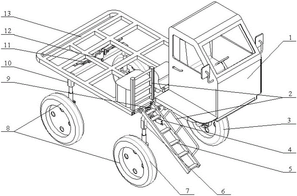 A chassis with adjustable lateral wheelbase and ground clearance and its adjustment method