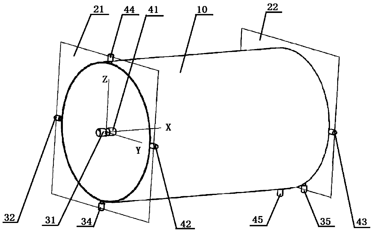 Test bench for realizing six-component force model building method and method for measuring vector thrust