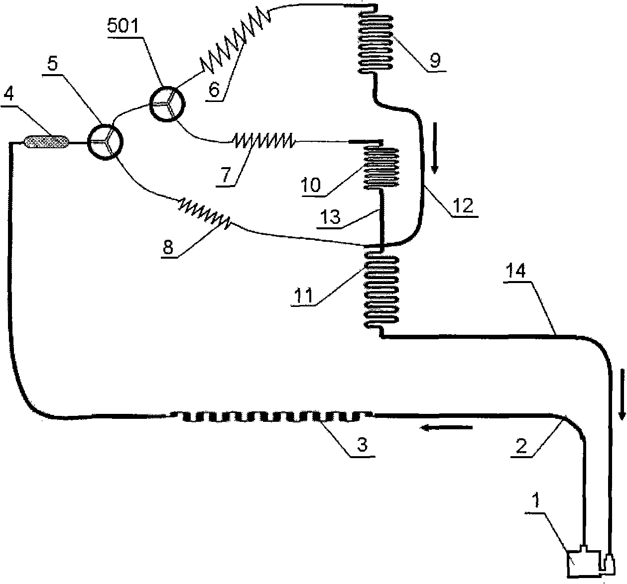Refrigerator with double capillary tubes and multiple refrigerating loops