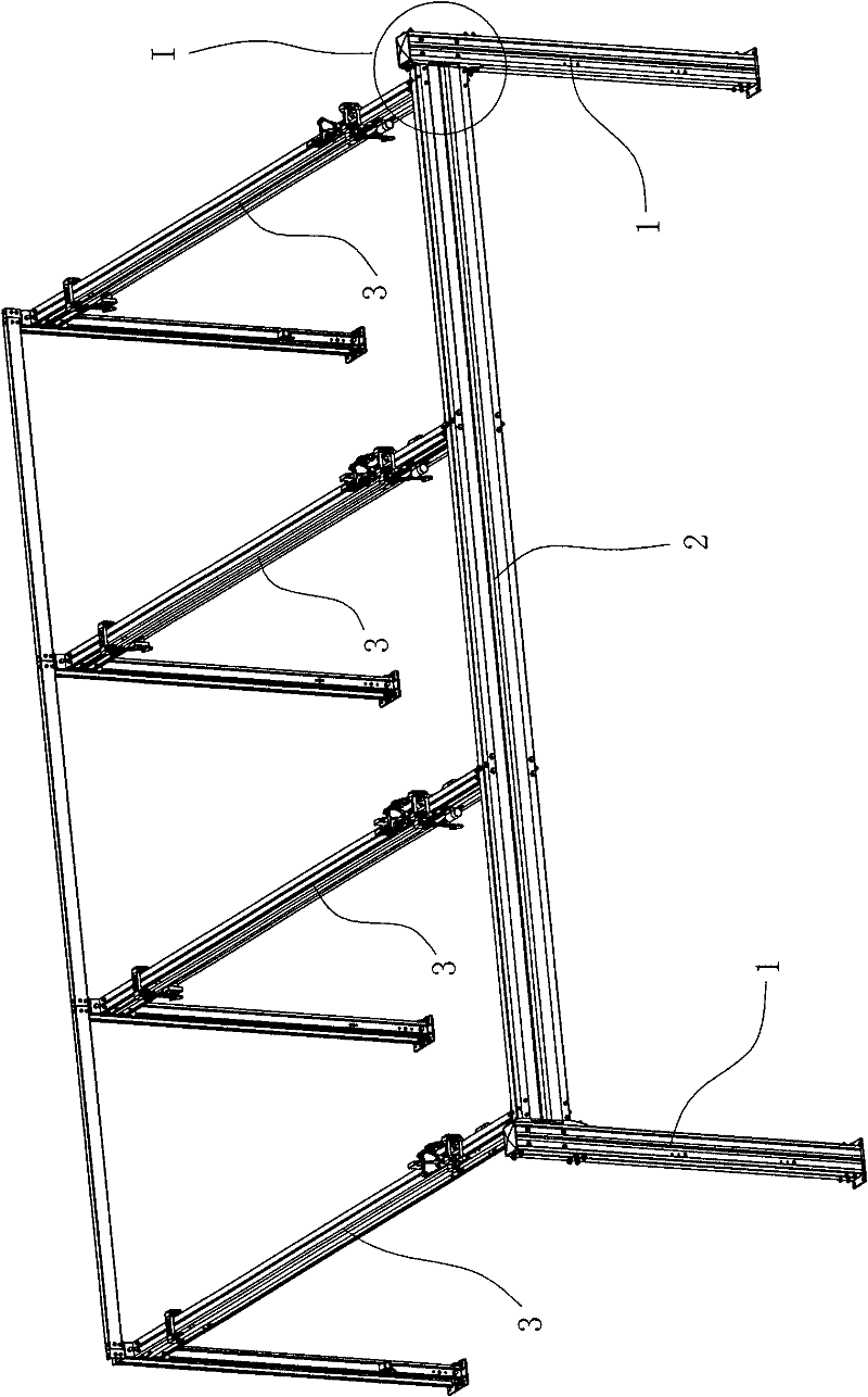 Connection structure of frame front pillar, front beam and longitudinal beam of three-dimensional garage