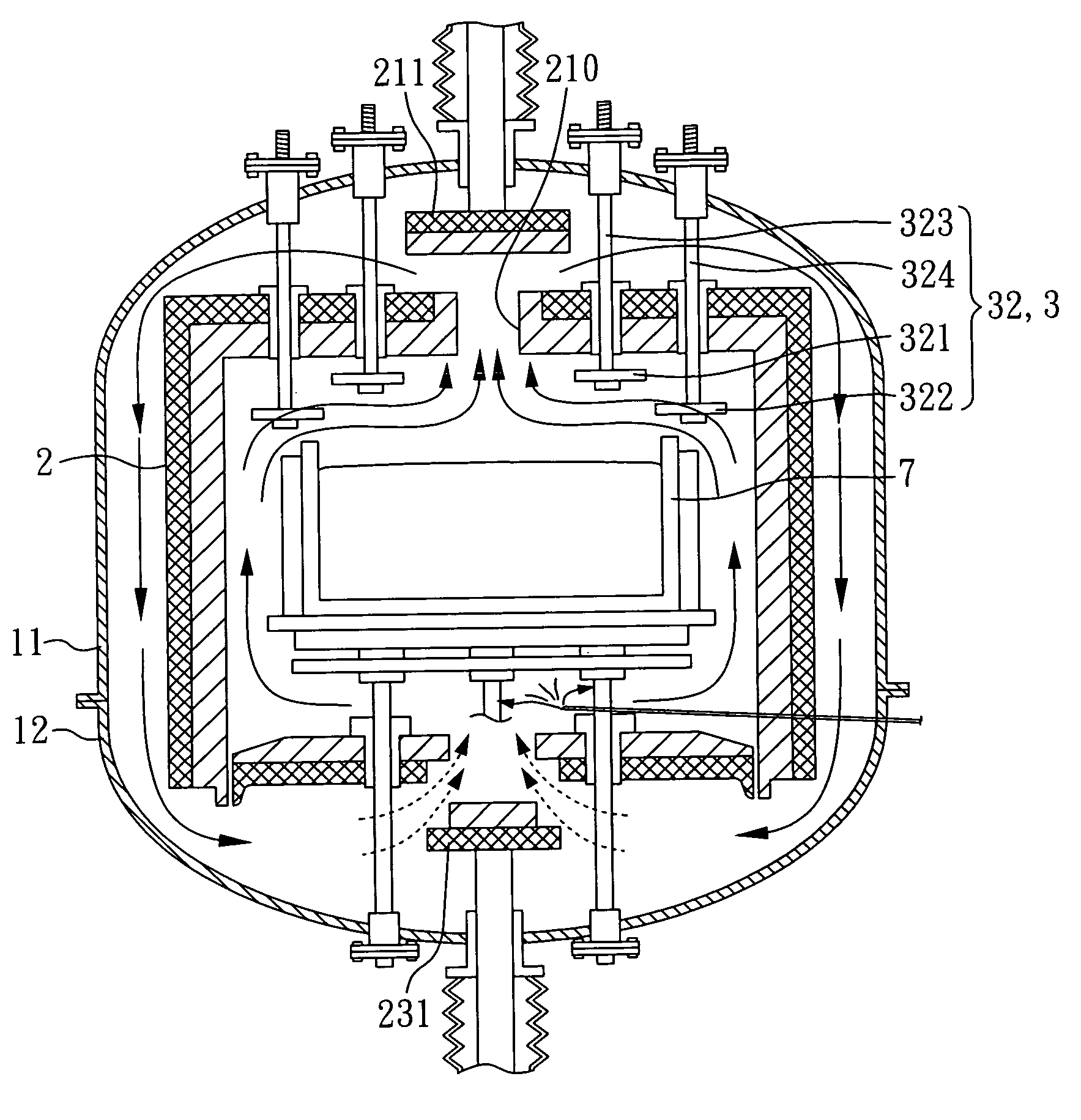 Crystal-growing furnace with convectional cooling structure