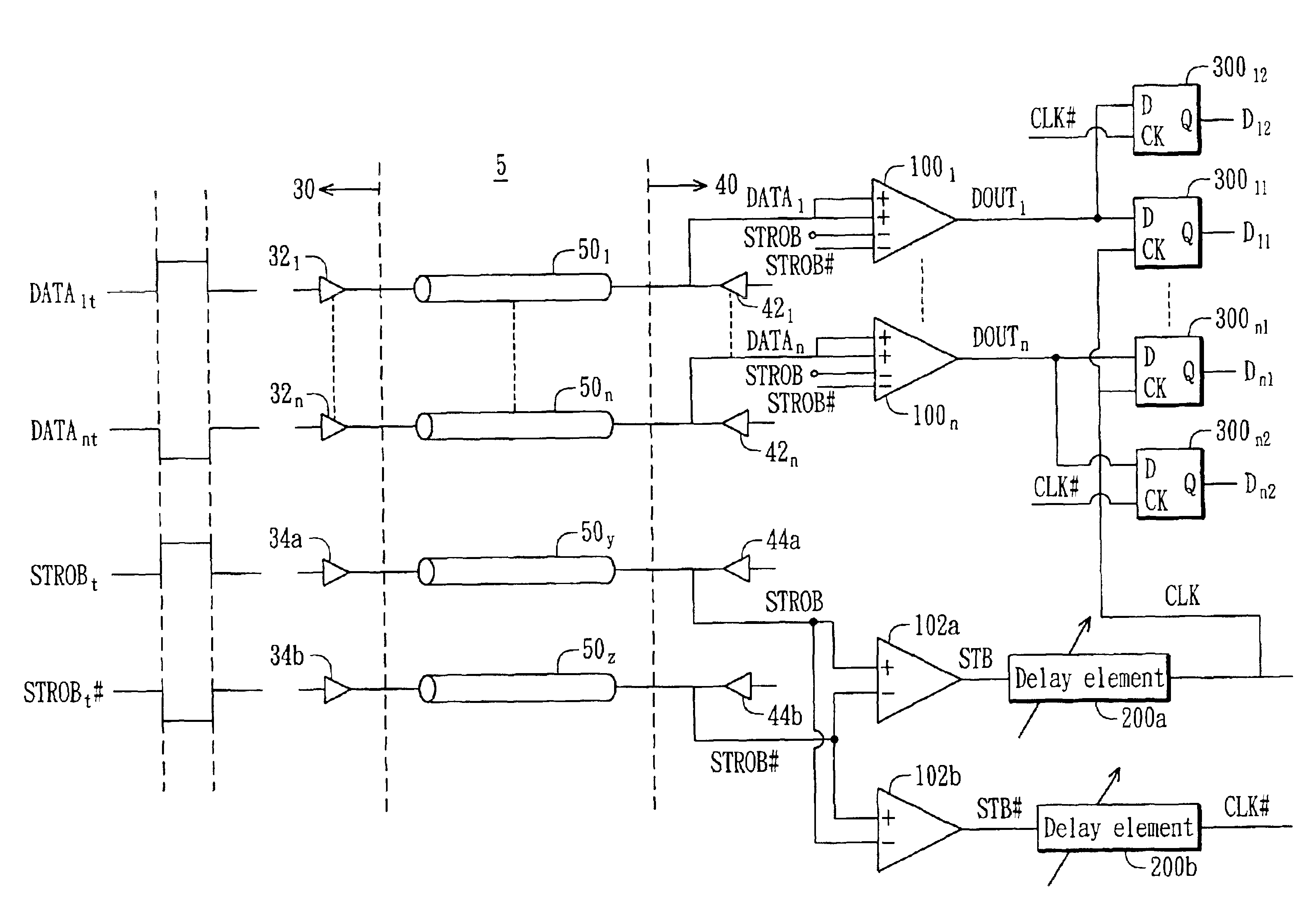 System for latching an output signal generated by comparing complimentary strobe signals and a data signal in response to a comparison of the complimentary strobe signals