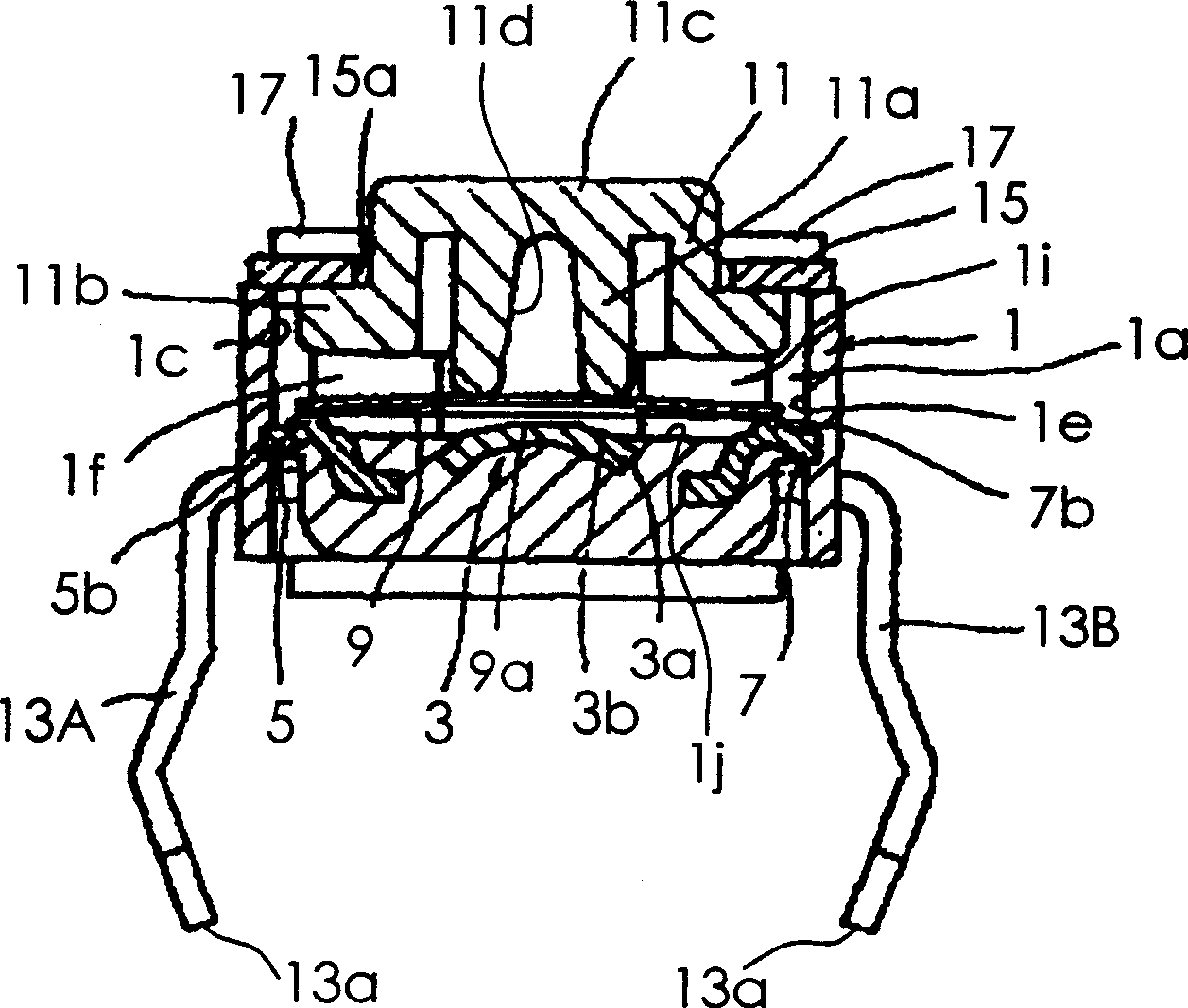 Press button type switch and its producing method